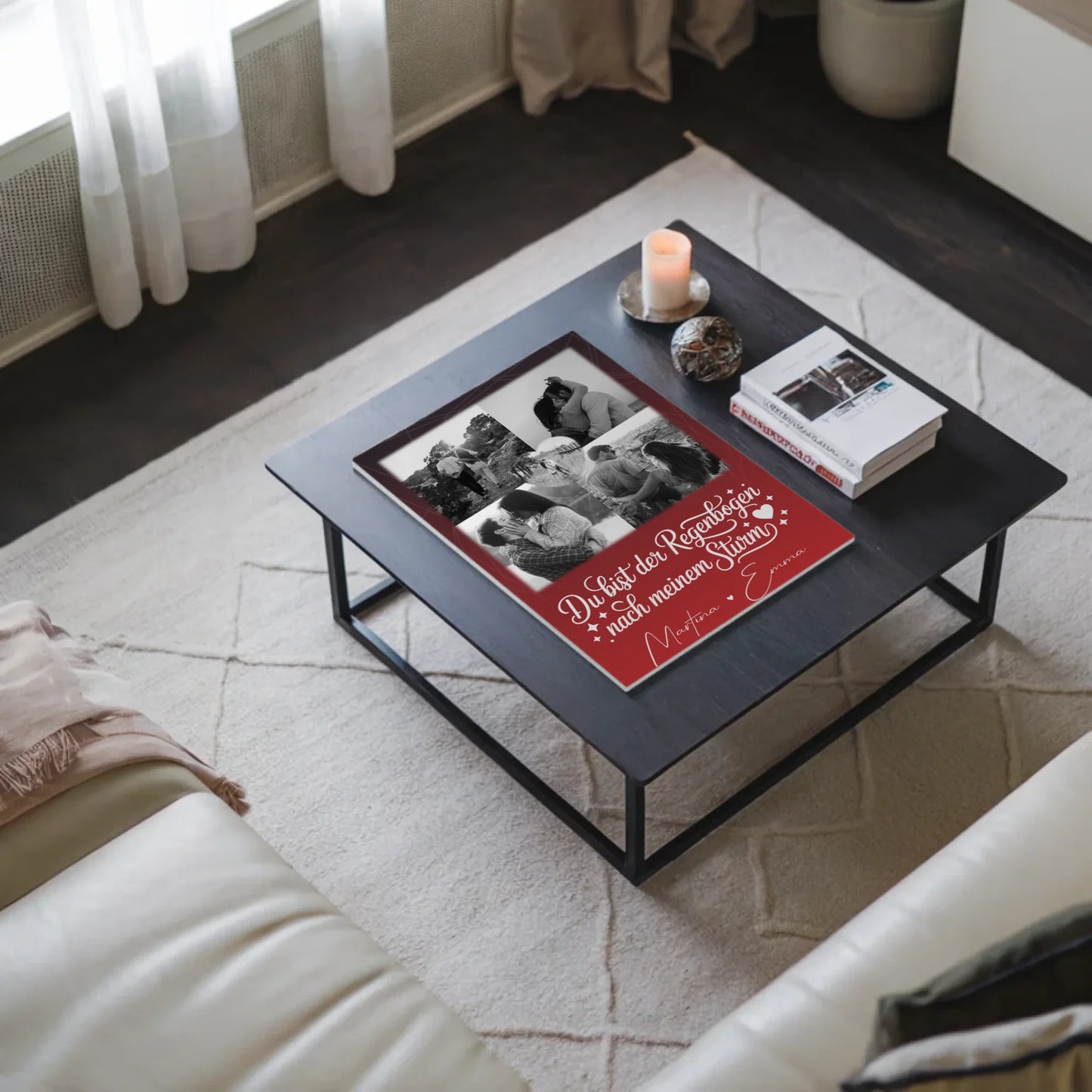 Personalisierte Fotoboard Magnet Wandbild mit 4 Fotos und 1 Herz Foto Ti amo Liebe auf Italienisch 3