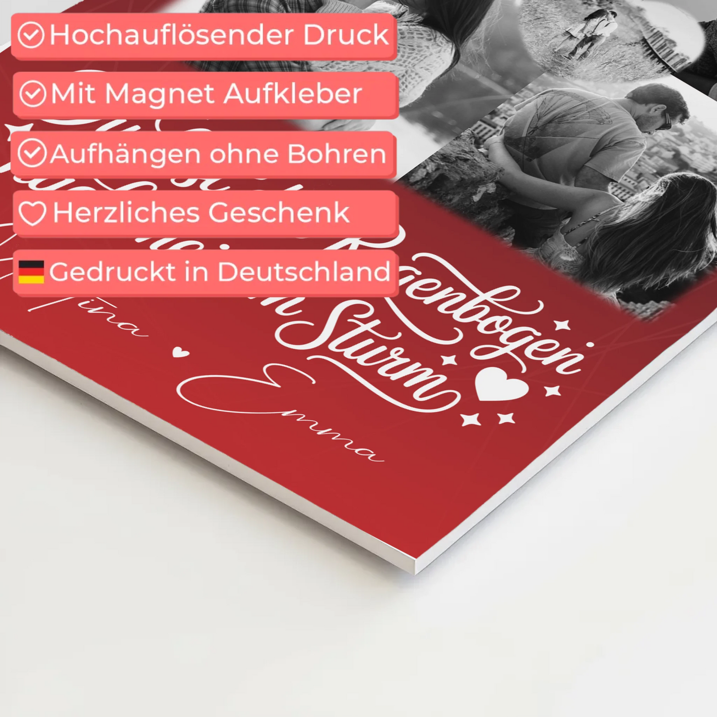 Personalisierte Fotoboard Magnet Wandbild mit 4 Fotos und 1 Herz Foto Ti amo Liebe auf Italienisch 4