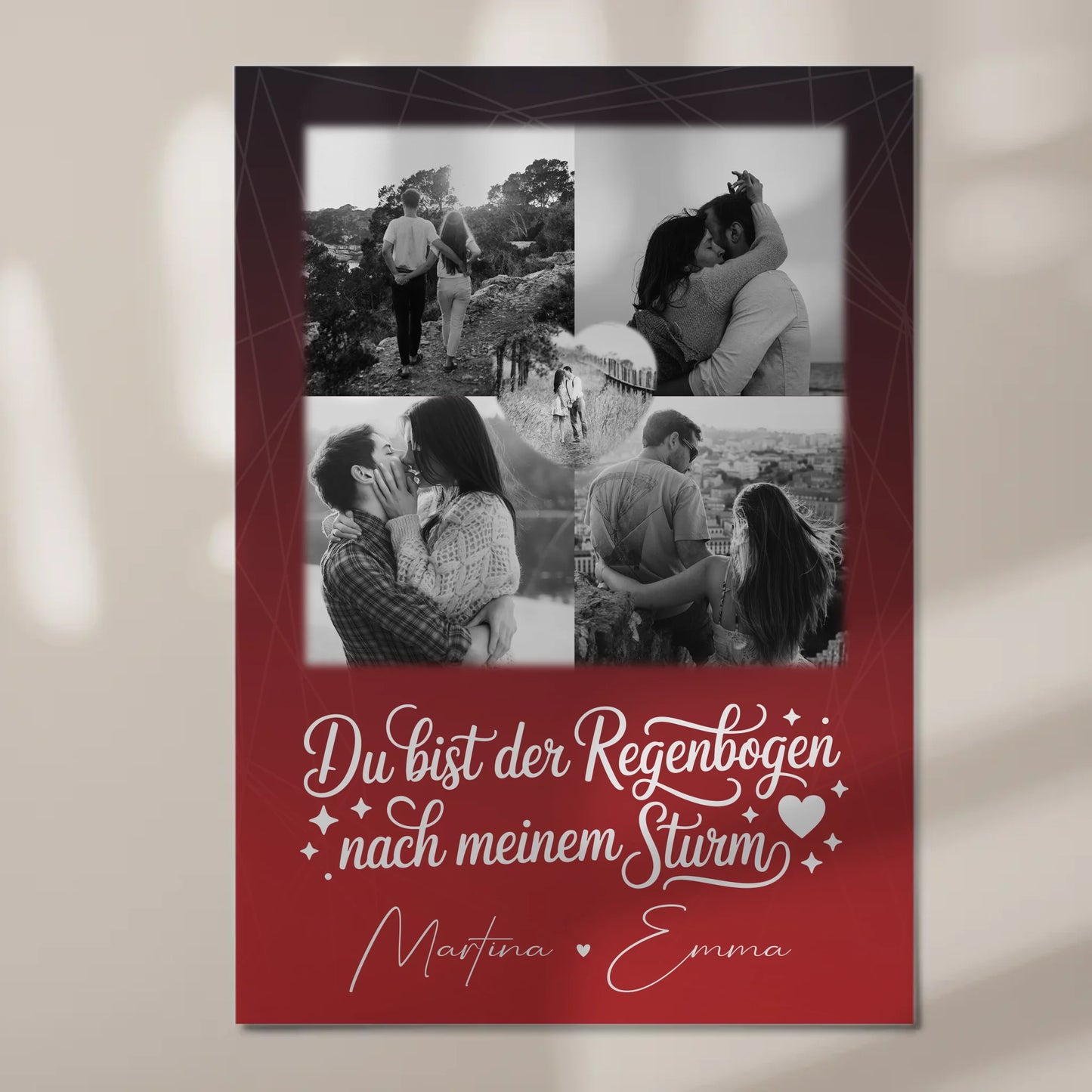 Personalisierte Fotoboard Magnet Wandbild mit 4 Fotos und 1 Herz Foto Ti amo Liebe auf Italienisch 7