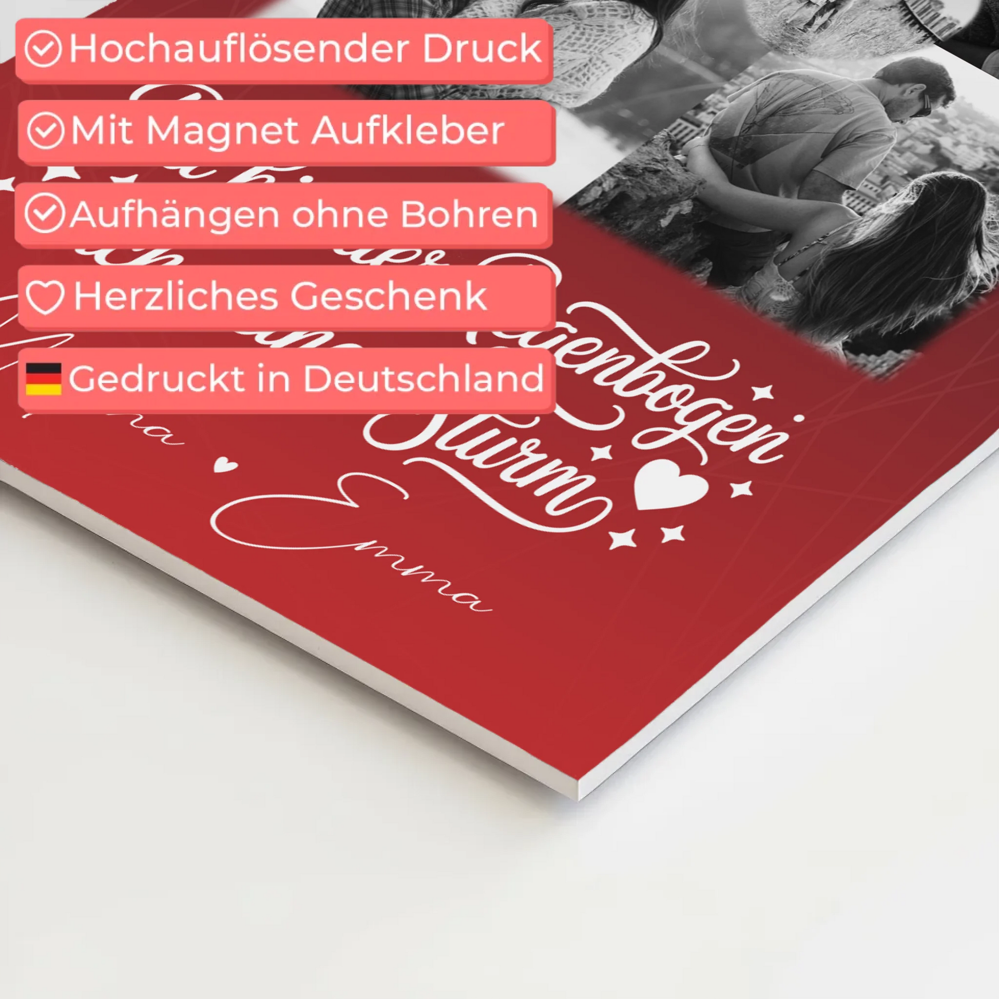 Personalisierte Fotoboard Magnet Wandbild mit 4 Fotos und 1 Herz Foto Ti amo Liebe auf Italienisch 10