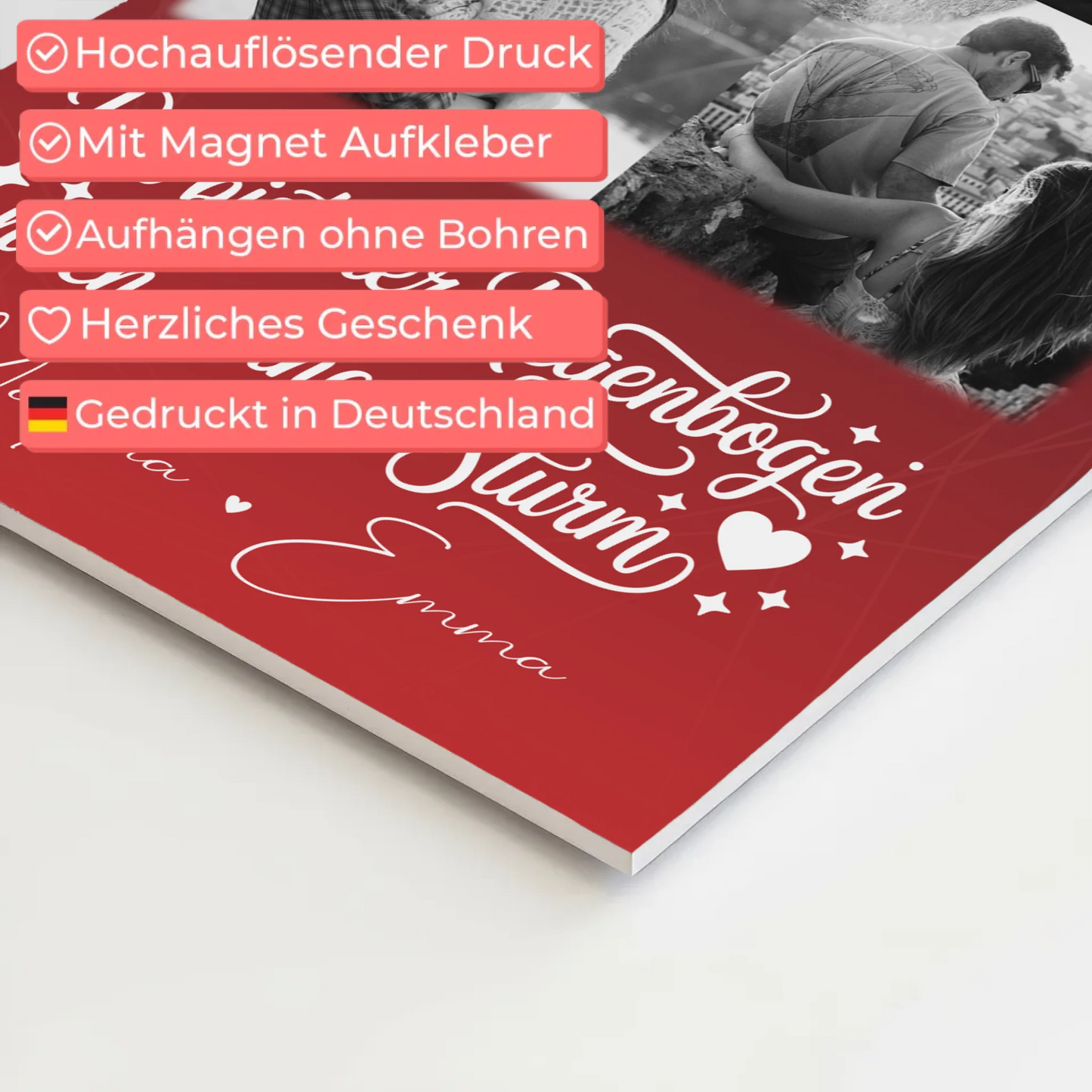 Personalisierte Fotoboard Magnet Wandbild mit 4 Fotos und 1 Herz Foto Ti amo Liebe auf Italienisch