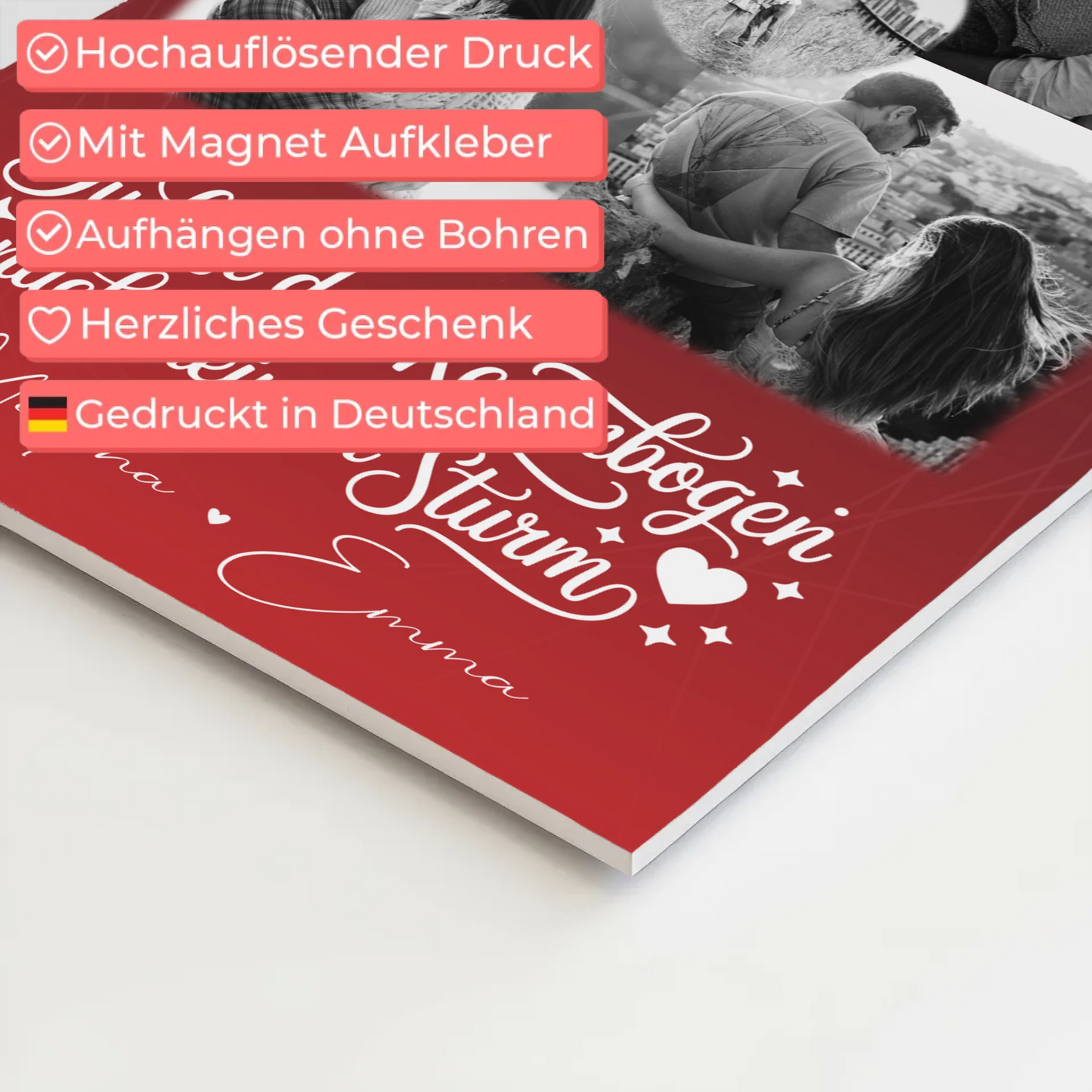 Personalisierte Fotoboard Magnet Wandbild mit 4 Fotos und 1 Herz Foto Ti amo Liebe auf Italienisch