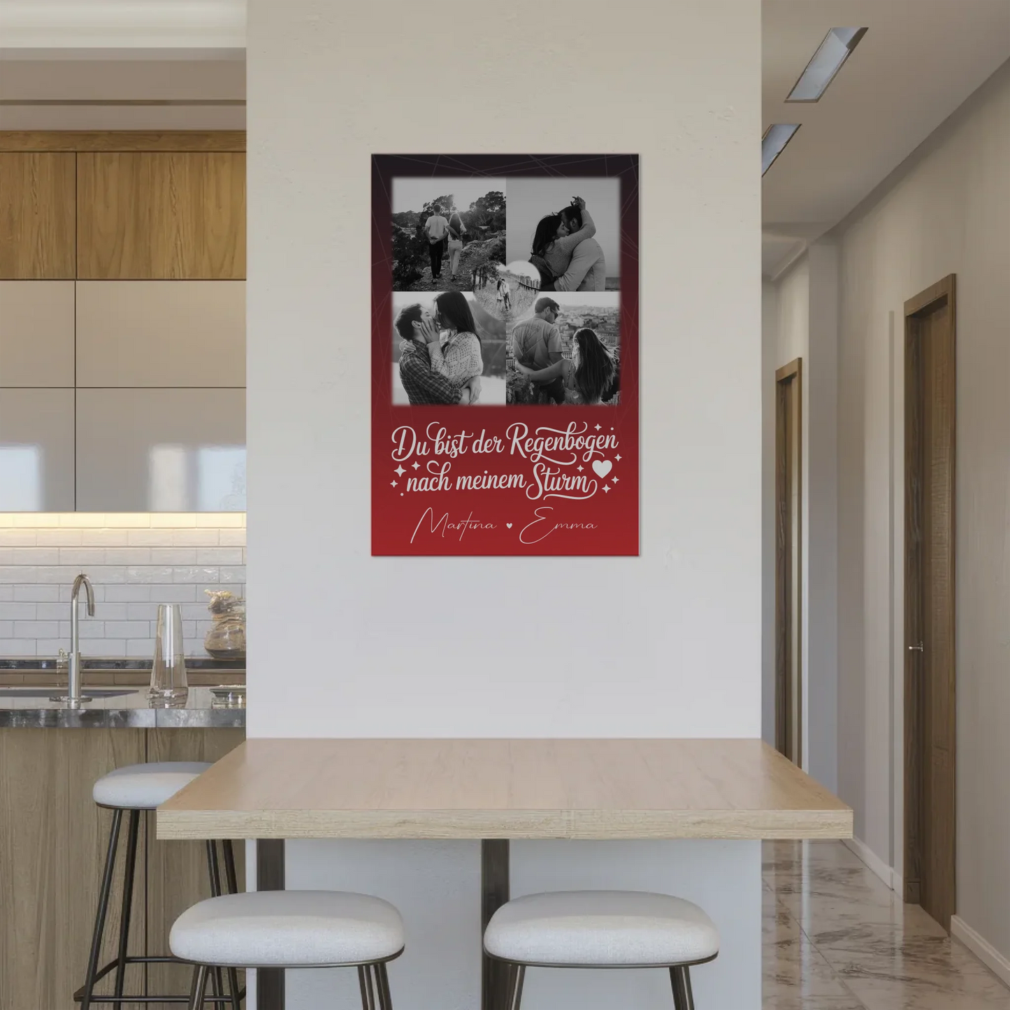 Personalisierte Fotoboard Magnet Wandbild mit 4 Fotos und 1 Herz Foto Ti amo Liebe auf Italienisch
