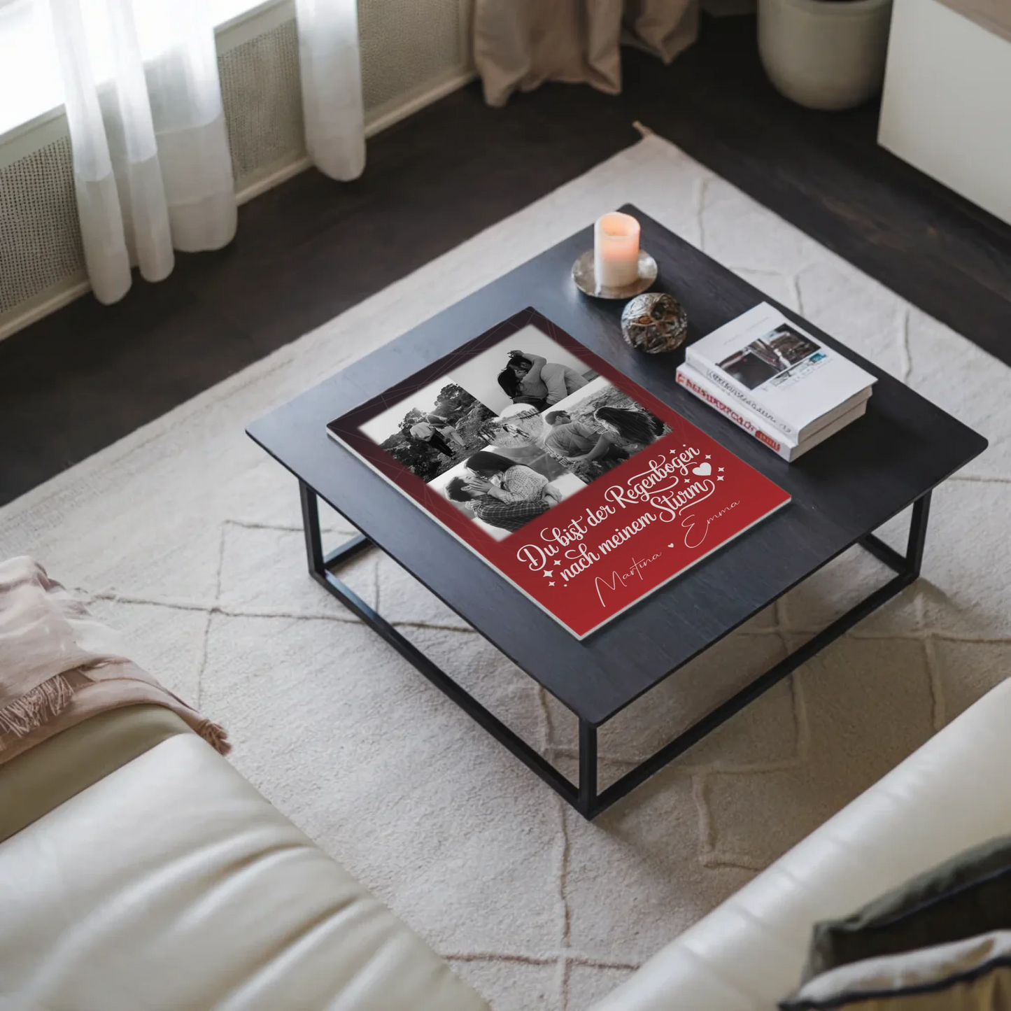 Personalisierte Fotoboard Magnet Wandbild mit 4 Fotos und 1 Herz Foto Ti amo Liebe auf Italienisch