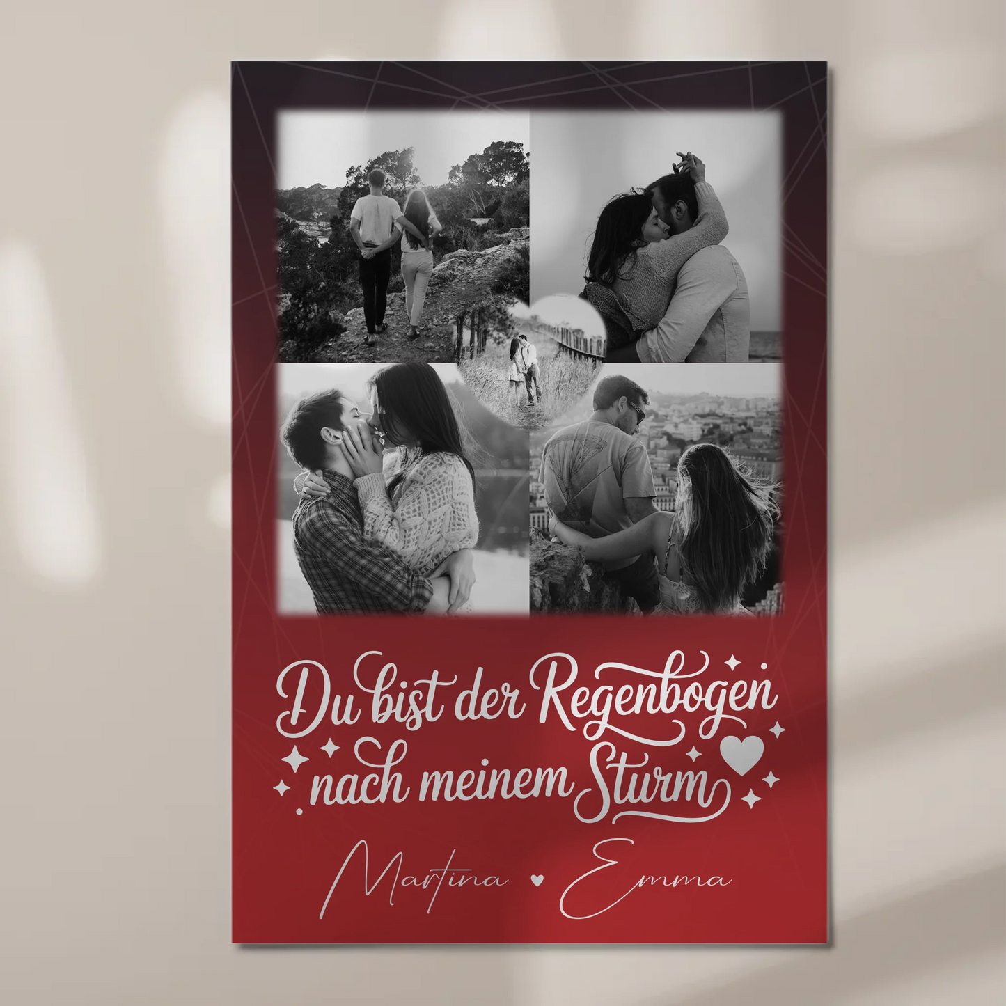 Personalisierte Fotoboard Magnet Wandbild mit 4 Fotos und 1 Herz Foto Ti amo Liebe auf Italienisch