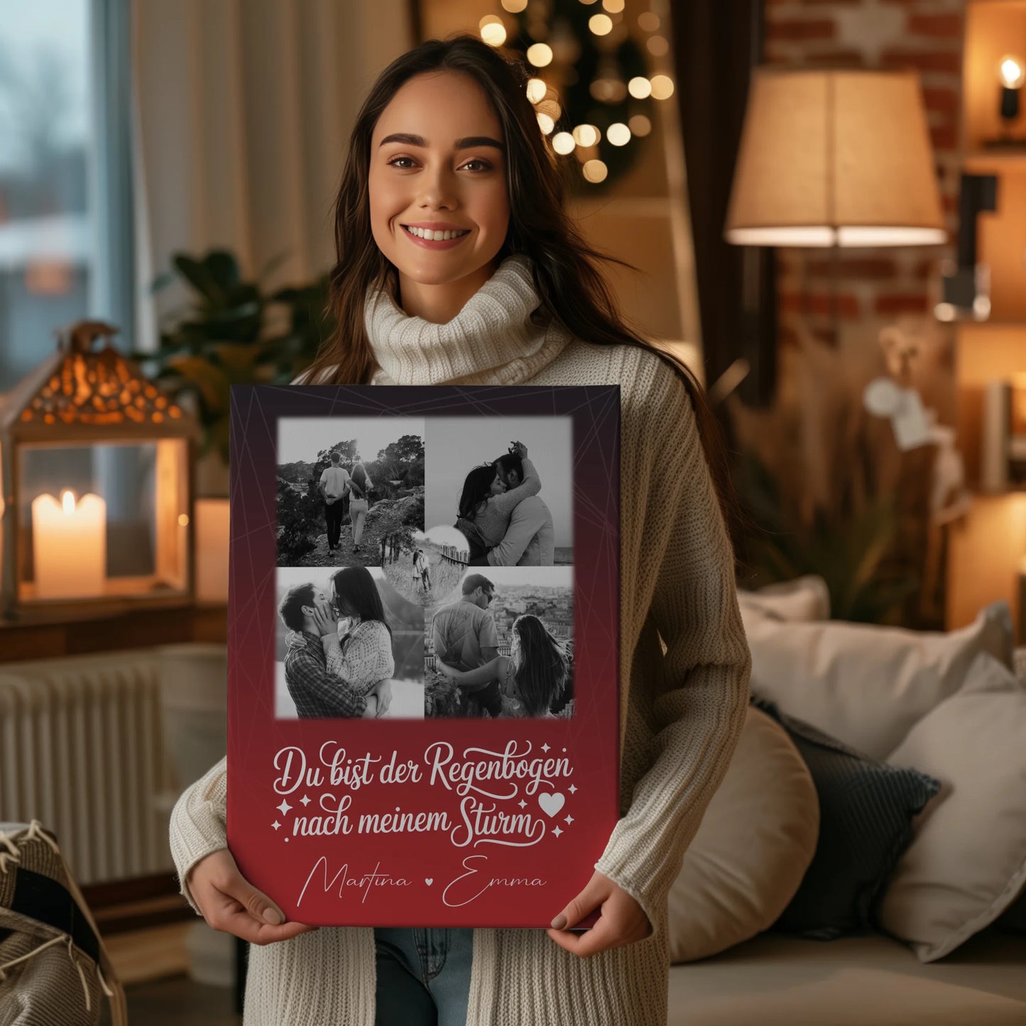 Personalisierte Leinwand Paare mit 4 Fotos und Herz Foto Ti amo Liebe auf Italienisch