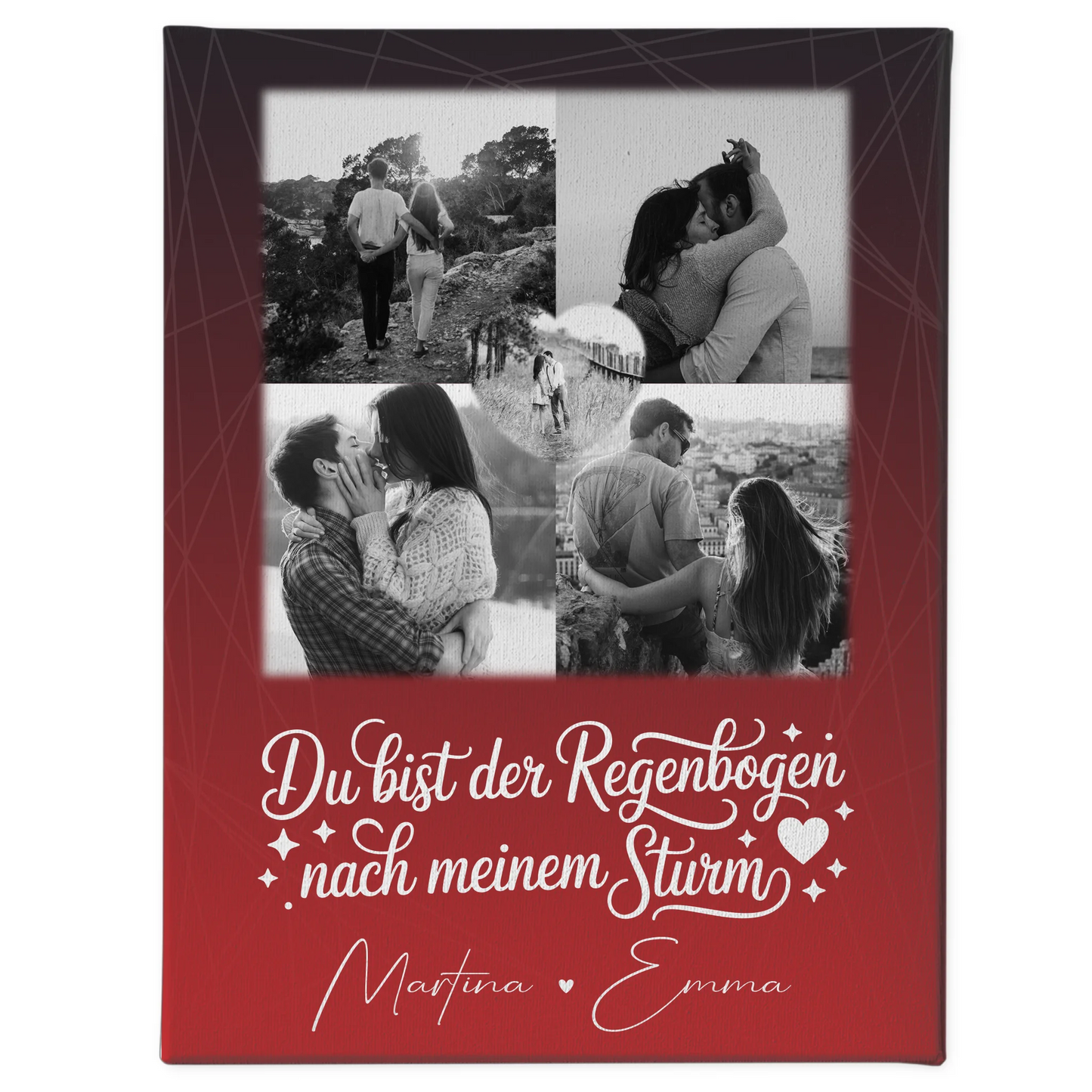 Personalisierte Leinwand Paare mit 4 Fotos und Herz Foto Ti amo Liebe auf Italienisch