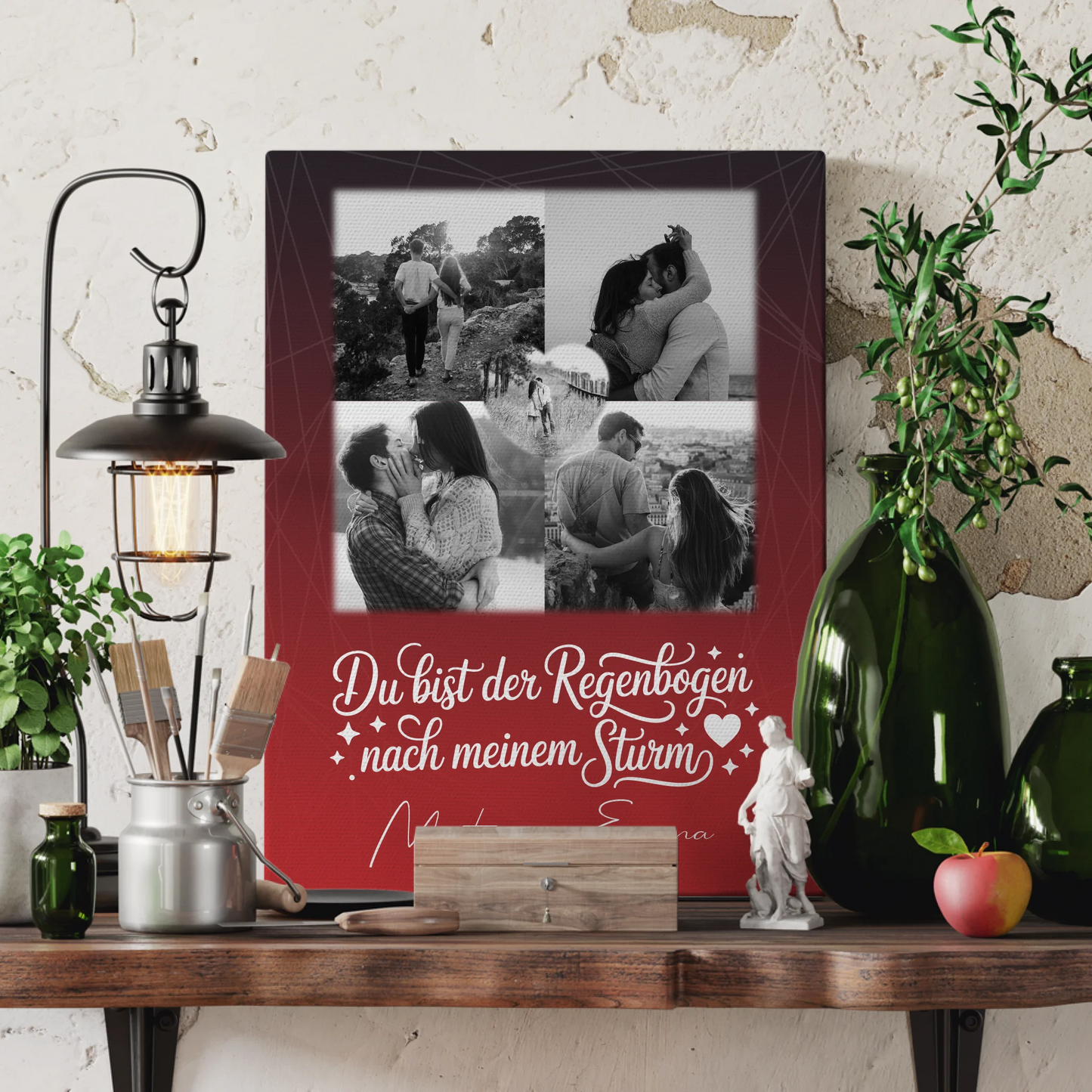 Personalisierte Leinwand Paare mit 4 Fotos und Herz Foto Ti amo Liebe auf Italienisch