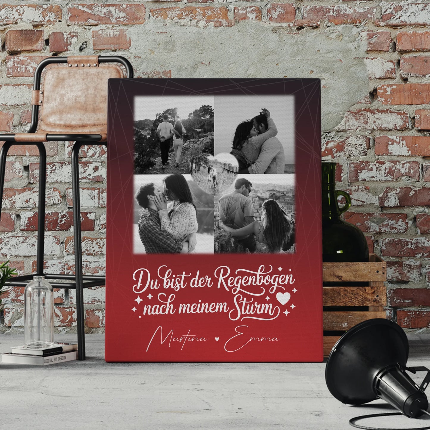 Personalisierte Leinwand Paare mit 4 Fotos und Herz Foto Ti amo Liebe auf Italienisch