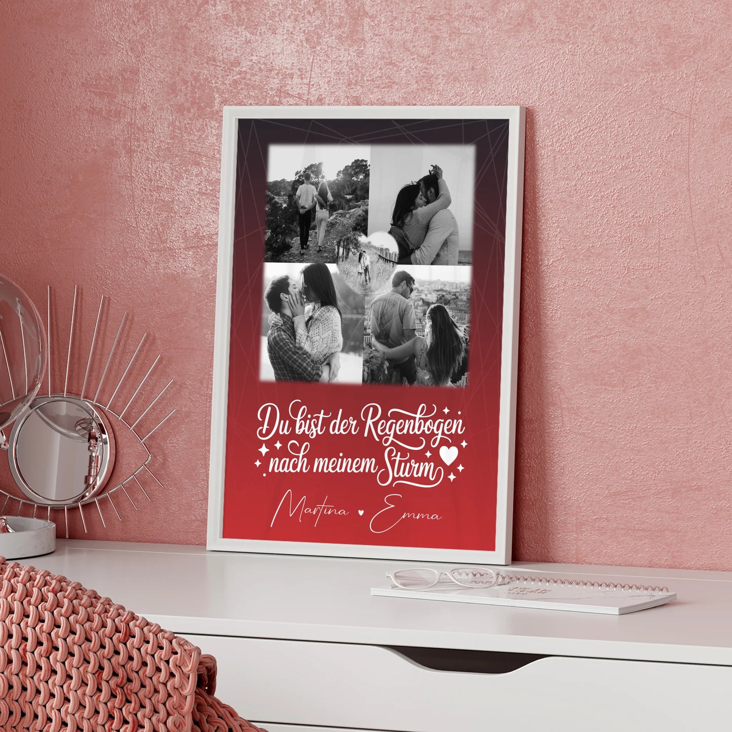 Liebes Poster mit 4 Fotos und 1 Herz Foto personalisiert Ti amo Liebe auf Italienisch