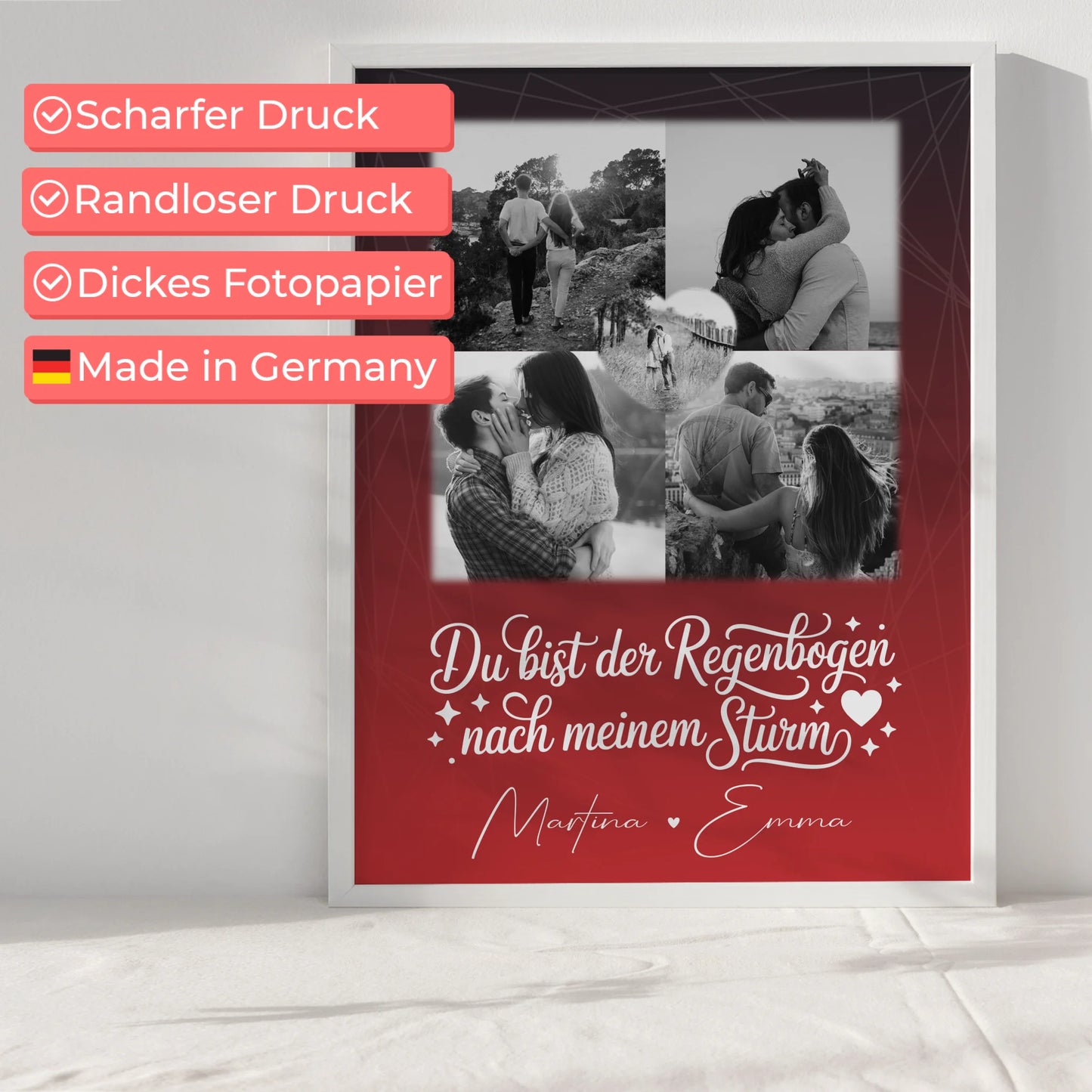 Liebes Poster mit 4 Fotos und 1 Herz Foto personalisiert Ti amo Liebe auf Italienisch