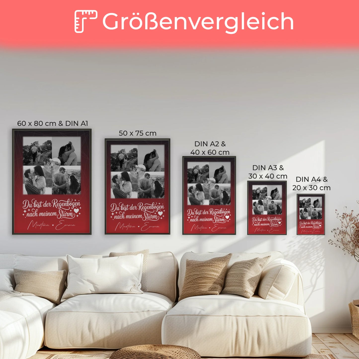 Liebes Poster mit 4 Fotos und 1 Herz Foto personalisiert Ti amo Liebe auf Italienisch