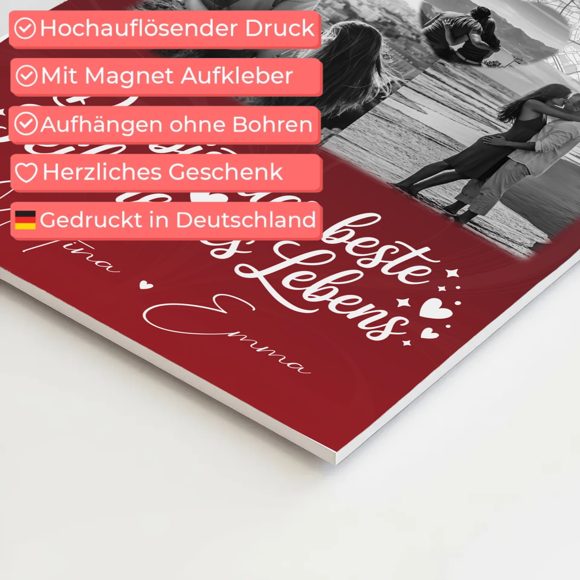 Magnetposter Fotoboard mit 3 Fotos und Herz Foto Karte Real Love Storys Never End 4