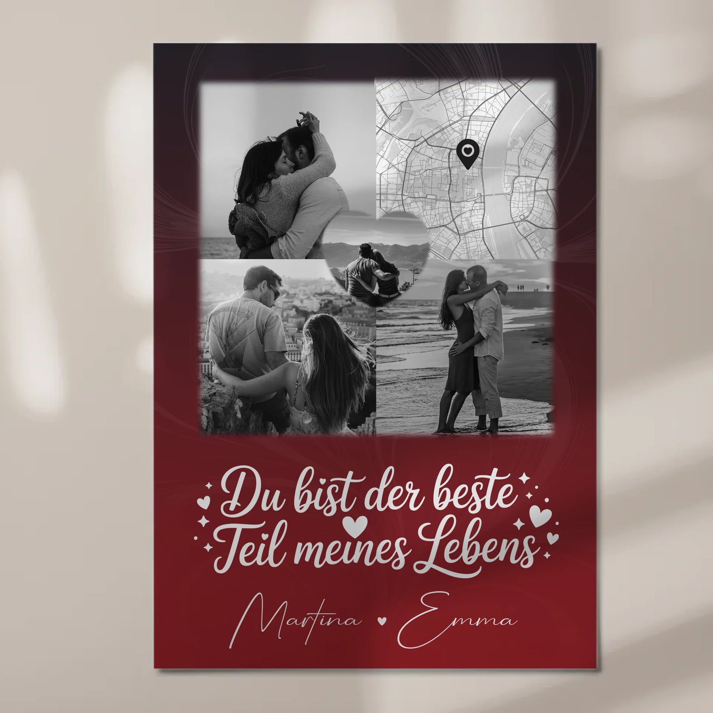 Magnetposter Fotoboard mit 3 Fotos und Herz Foto Karte Real Love Storys Never End