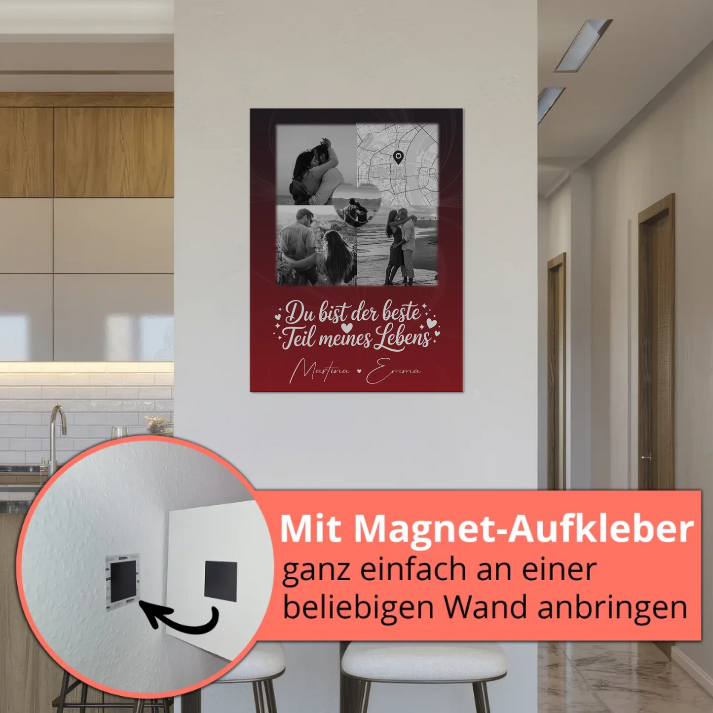 Magnetposter Fotoboard mit 3 Fotos und Herz Foto Karte Real Love Storys Never End
