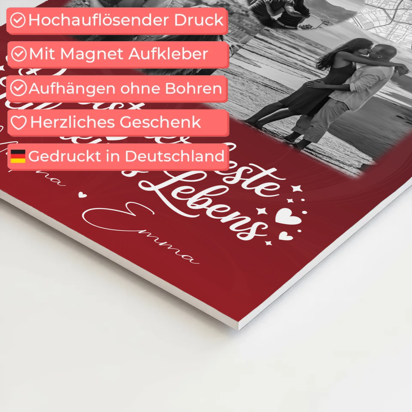 Magnetposter Fotoboard mit 3 Fotos und Herz Foto Karte Real Love Storys Never End