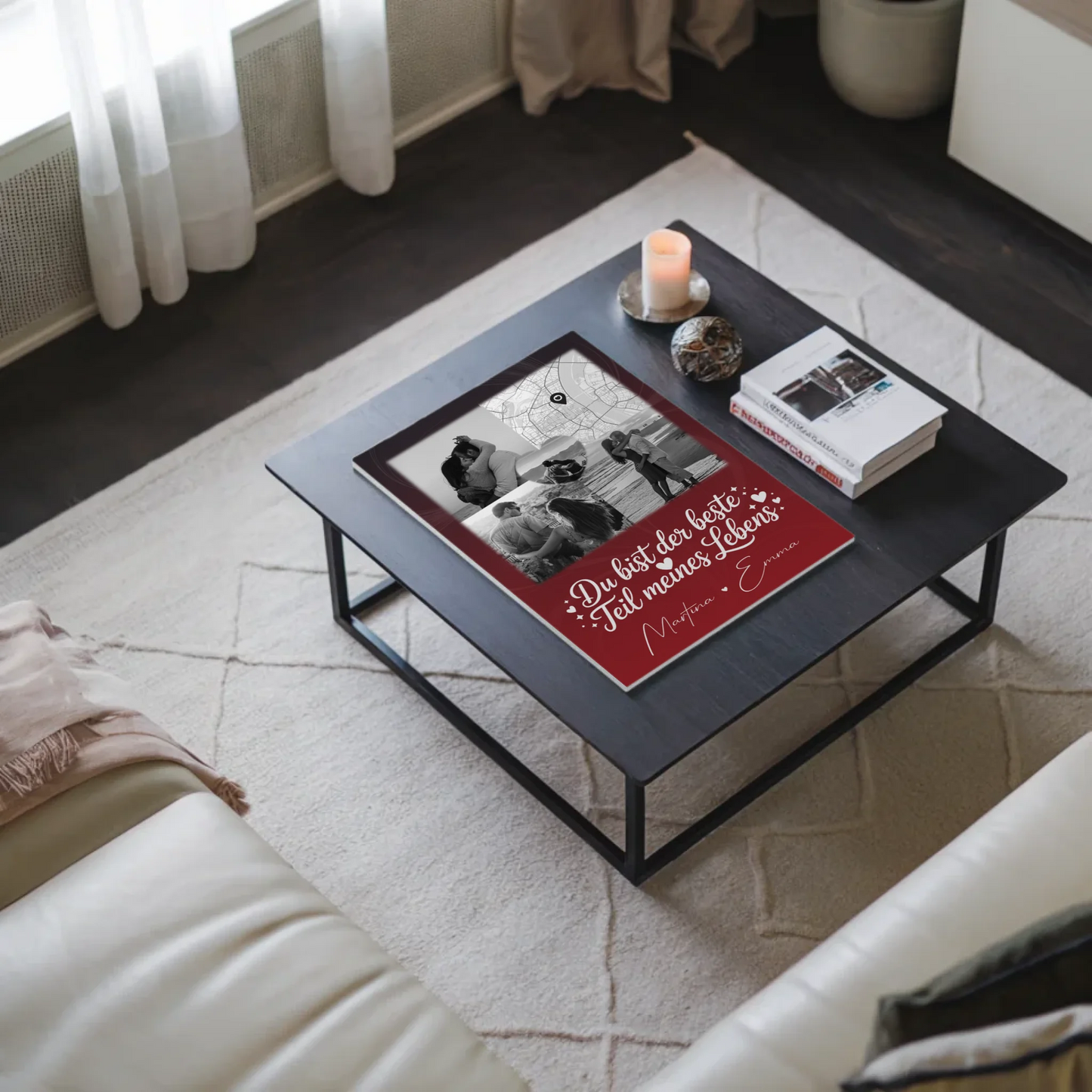 Magnetposter Fotoboard mit 3 Fotos und Herz Foto Karte Real Love Storys Never End