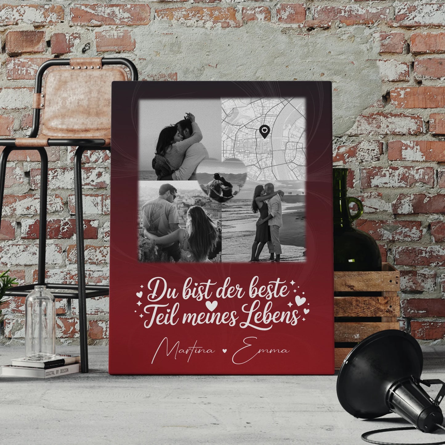 Leinwand Paare mit 3 Fotos und Herz Foto Karte Real Love Storys Never End