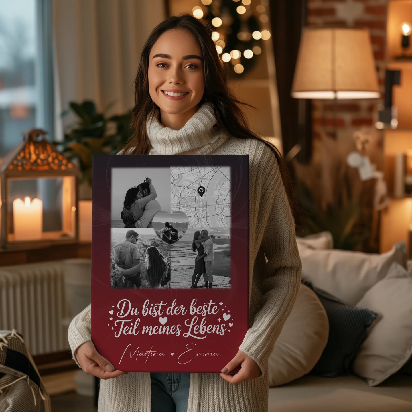 Leinwand Paare mit 3 Fotos und Herz Foto Karte Real Love Storys Never End