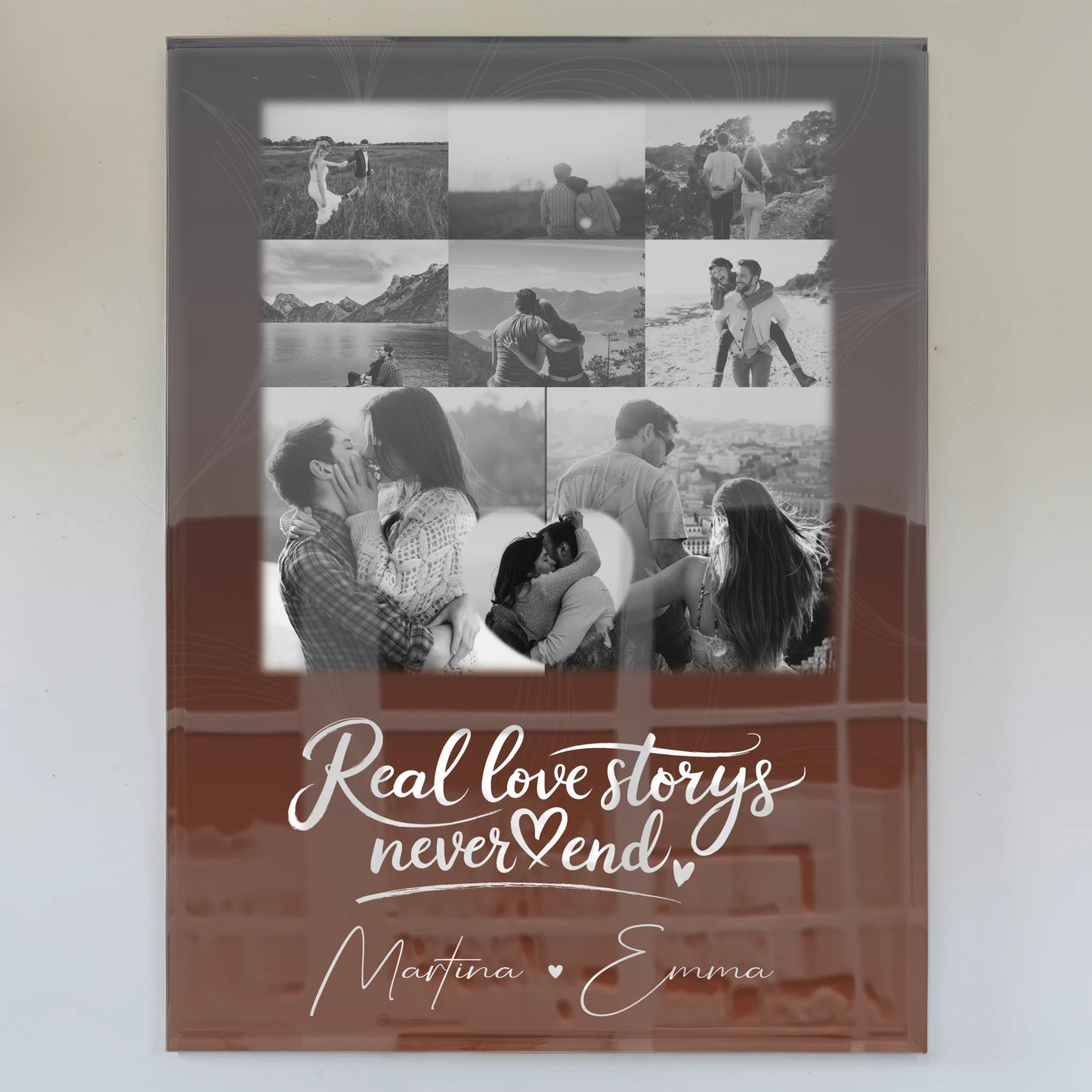 Personalisierte Geschenke mit Foto Acrylglas 8 Fotos und Herz Motiv Together