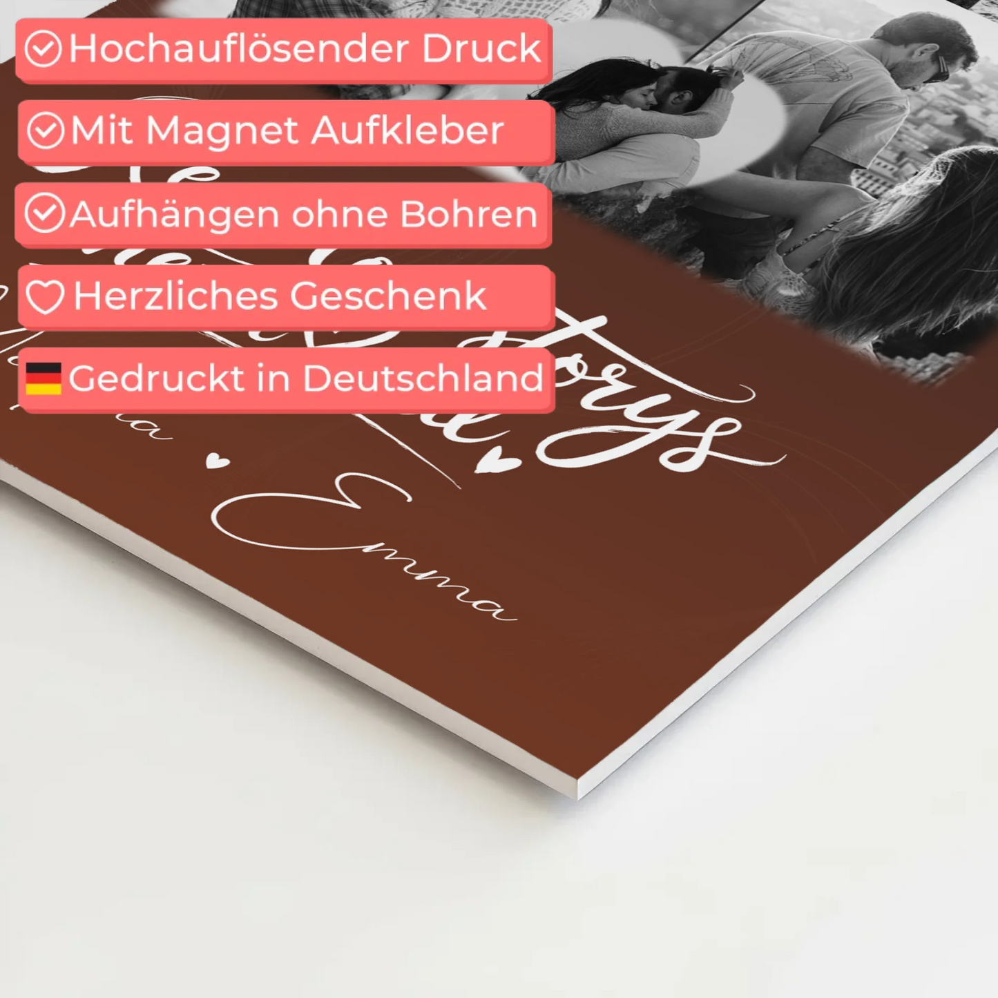 Personalisiertes Fotoboard Magnet Poster mit 8 Fotos und 1 Herz Foto Together