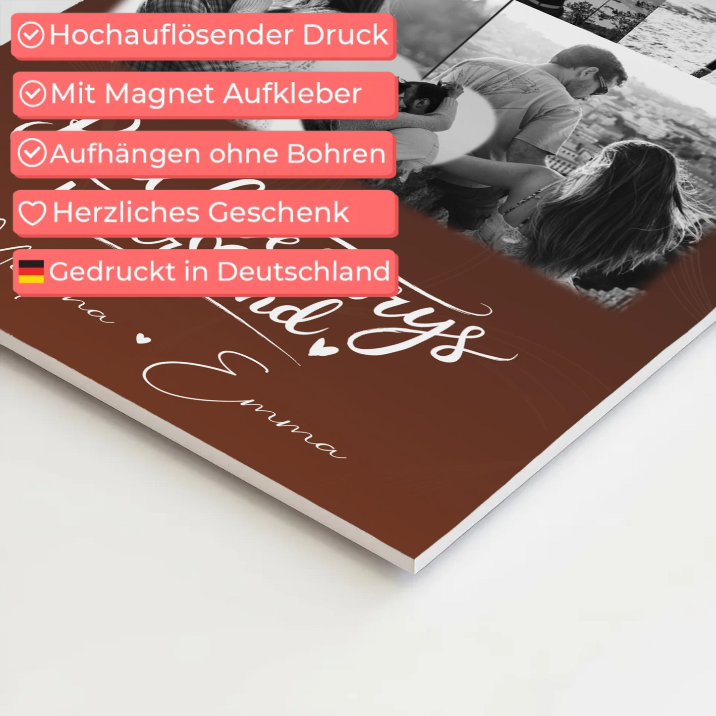 Personalisiertes Fotoboard Magnet Poster mit 8 Fotos und 1 Herz Foto Together