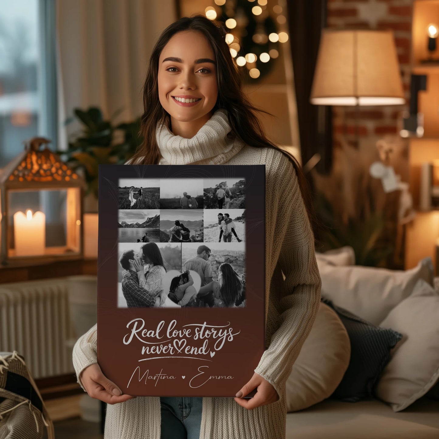 Leinwand Paare mit 8 Fotos und 1 Herz Foto Together personalisiertes Geschenk