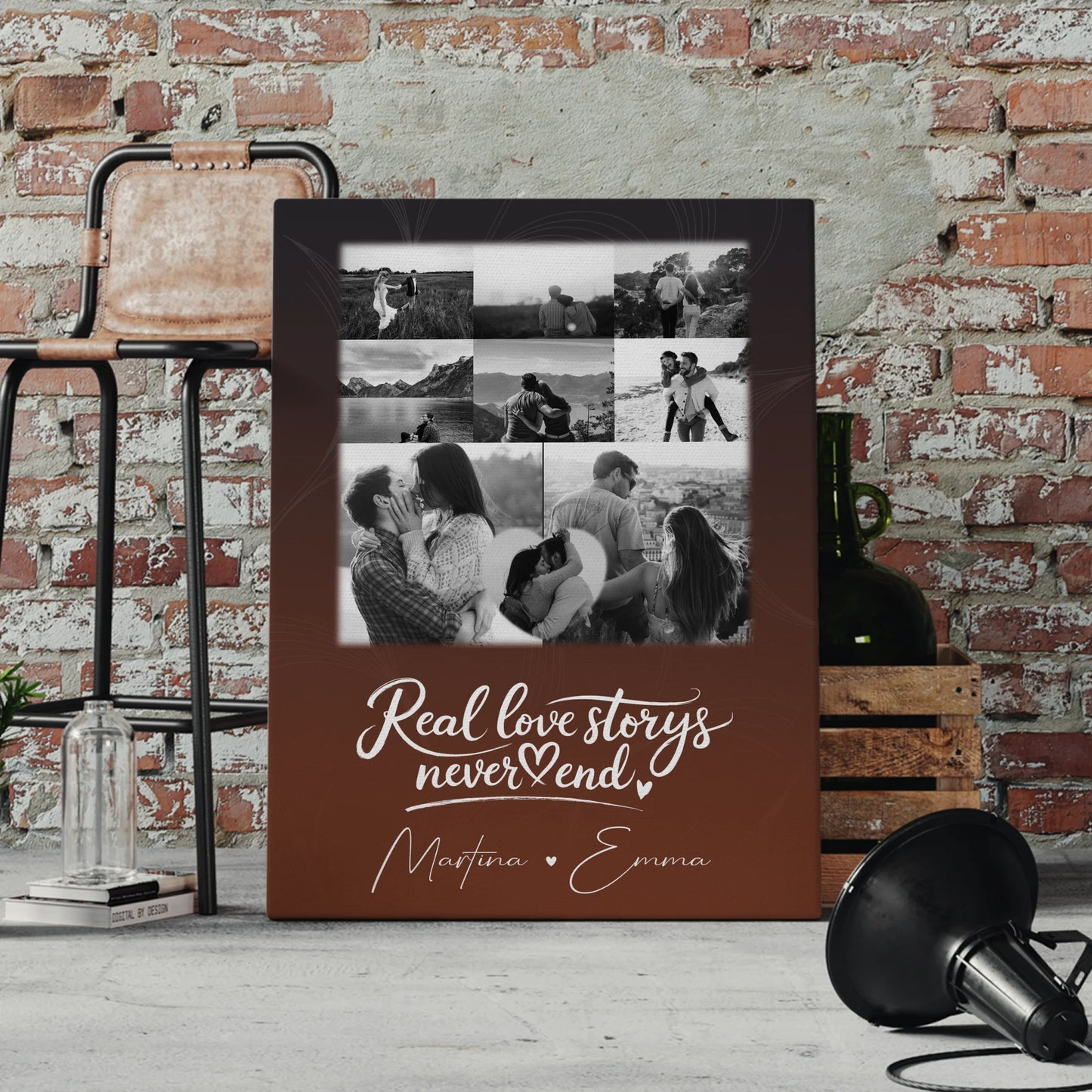 Leinwand Paare mit 8 Fotos und 1 Herz Foto Together personalisiertes Geschenk