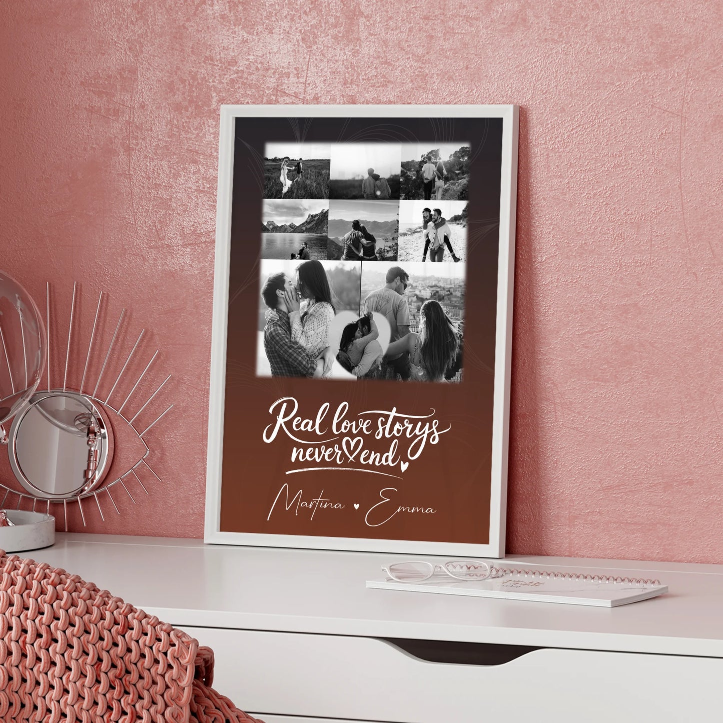 Pärchen Poster Personalisiert 8 Fotos und 1 Herz Foto Together