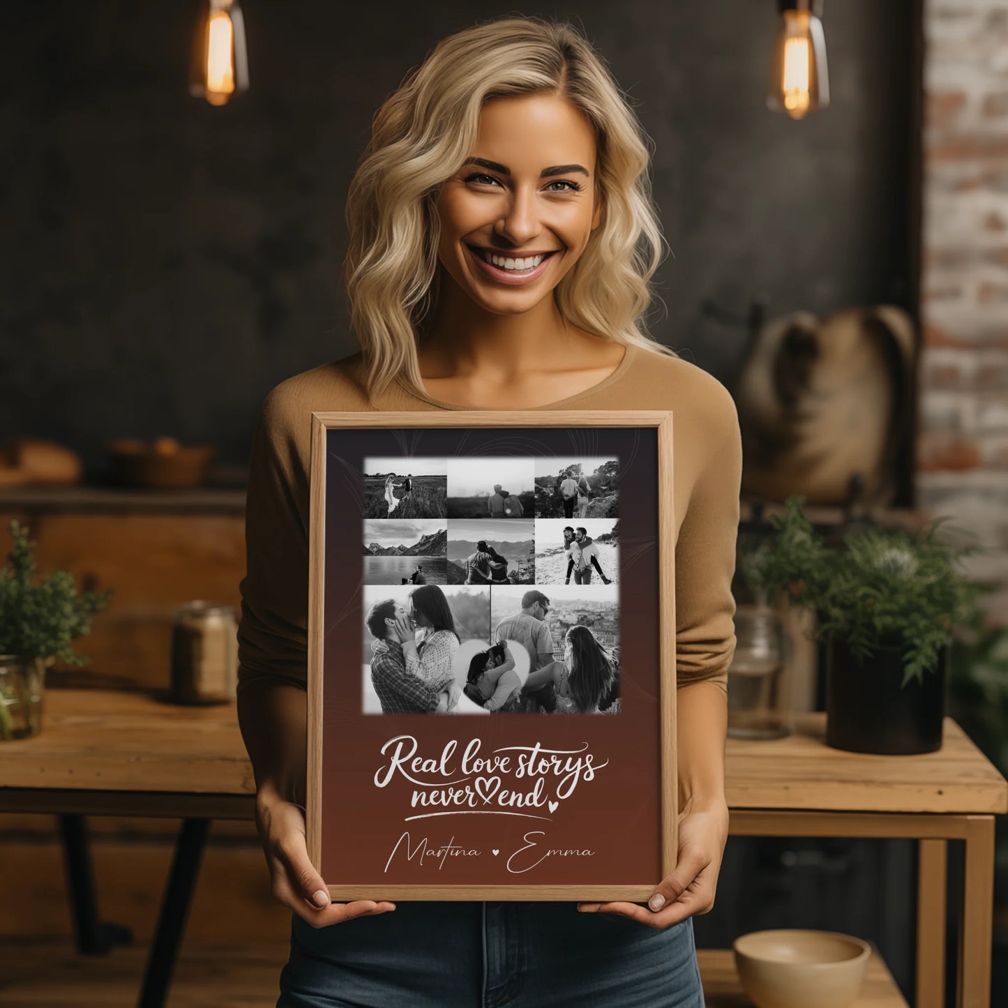 Pärchen Poster Personalisiert 8 Fotos und 1 Herz Foto Together