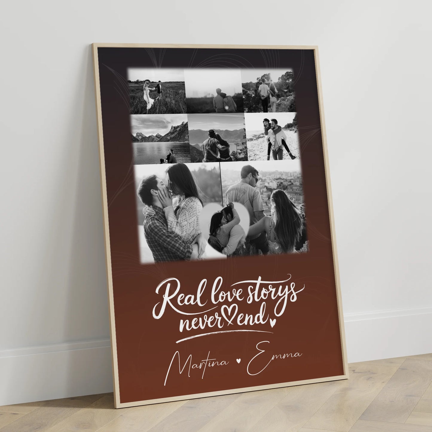 Pärchen Poster Personalisiert 8 Fotos und 1 Herz Foto Together