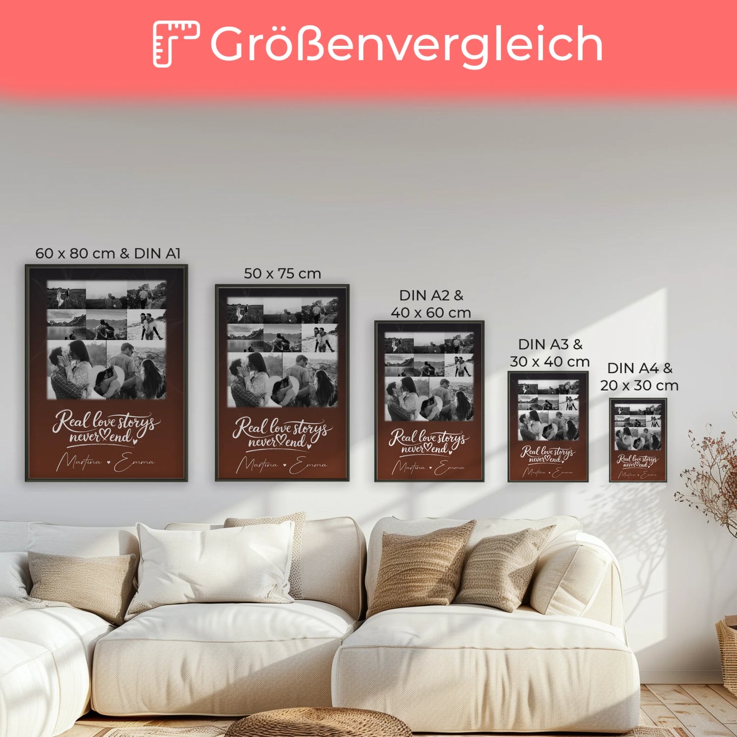 Pärchen Poster Personalisiert 8 Fotos und 1 Herz Foto Together