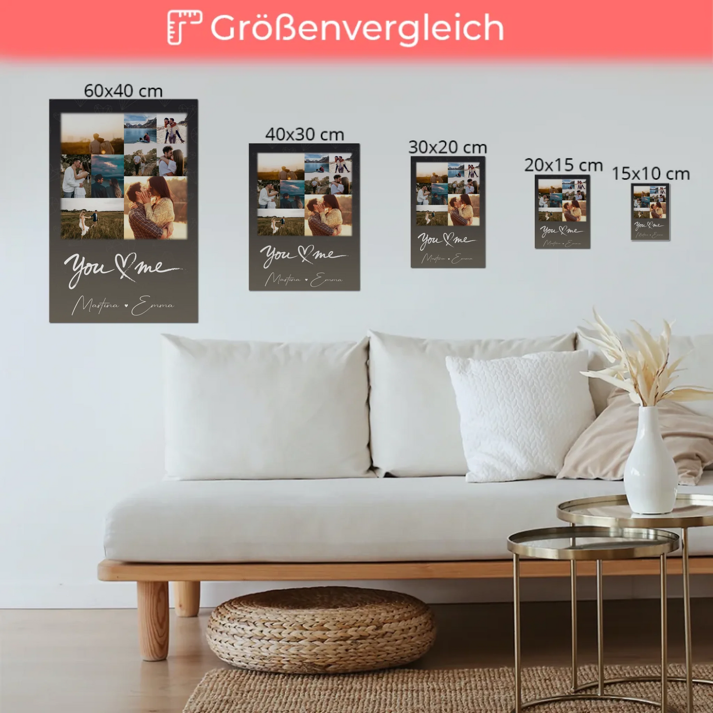 Personalisierbares Fotoboard Poster Magnetisch mit 9 Fotos All Of Me Loves All Of You