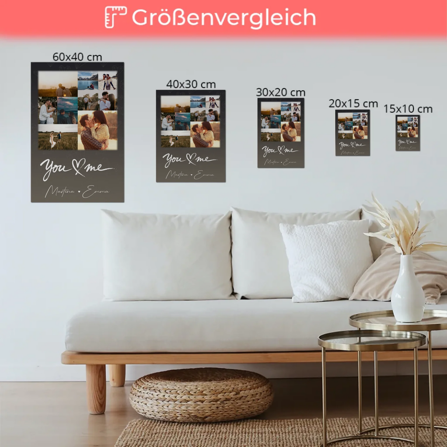 Personalisierbares Fotoboard Poster Magnetisch mit 9 Fotos All Of Me Loves All Of You