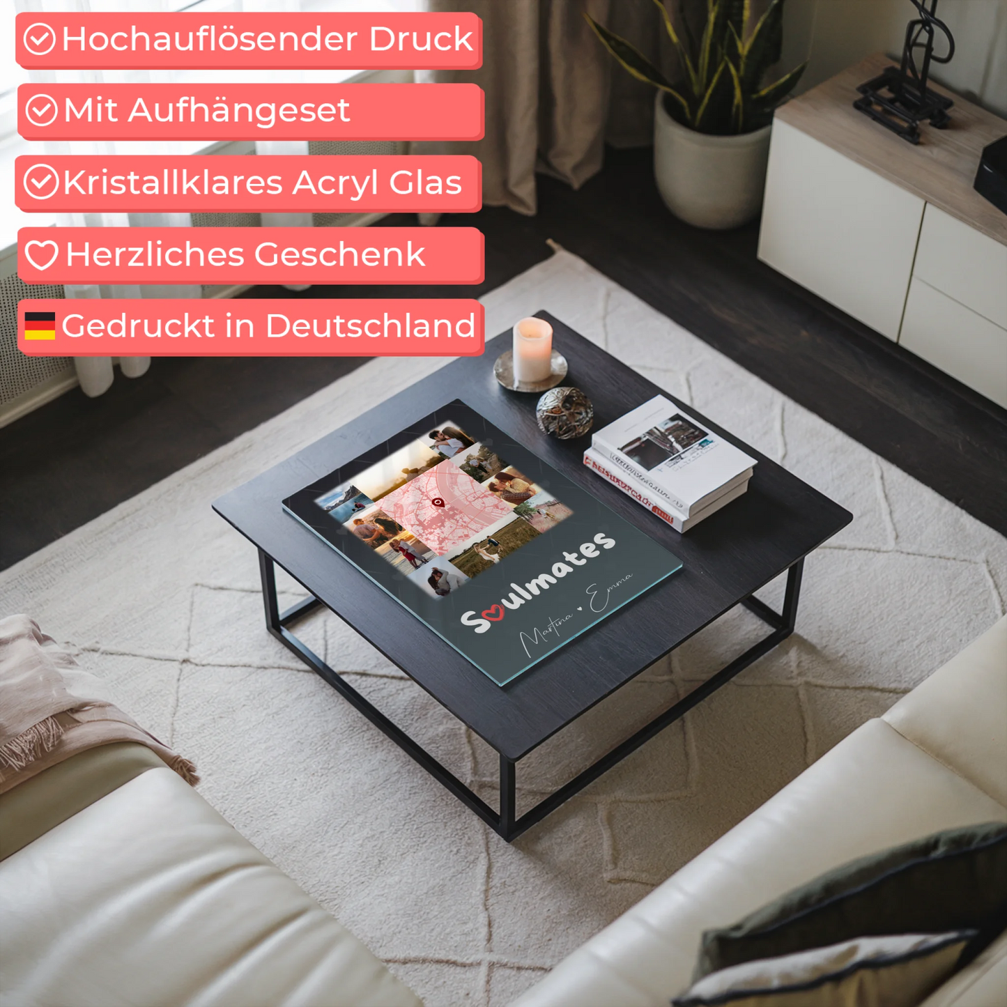 Personalisiertes Foto Mit Acrylglas mit 10 Fotos und Karte in der Mitte Collect Beautiful Moments