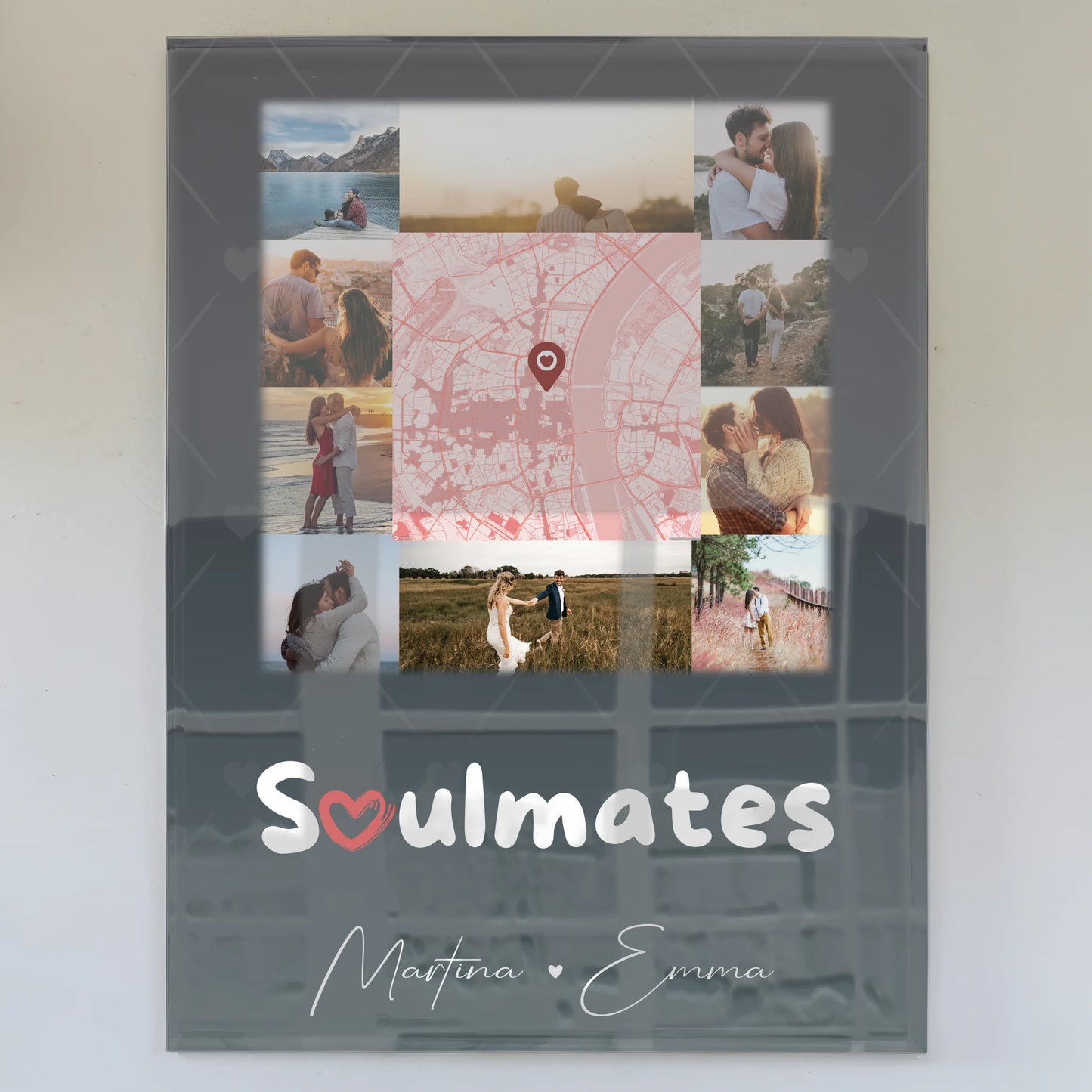 Personalisiertes Foto Mit Acrylglas mit 10 Fotos und Karte in der Mitte Collect Beautiful Moments