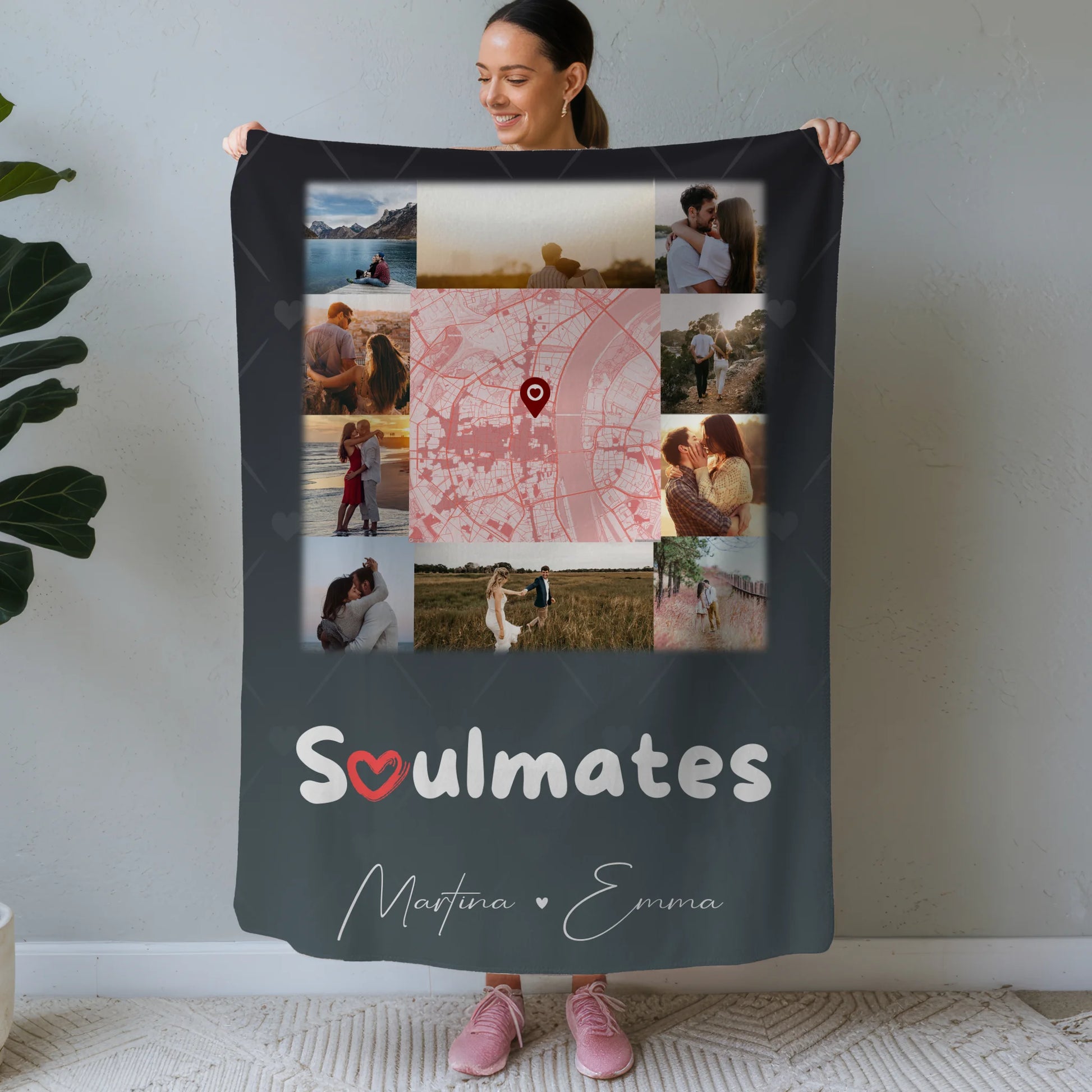 Personalisierte Kuscheldecke Mit Namen 10 Fotos und Karte in der Mitte Collect Beautiful Moments 1