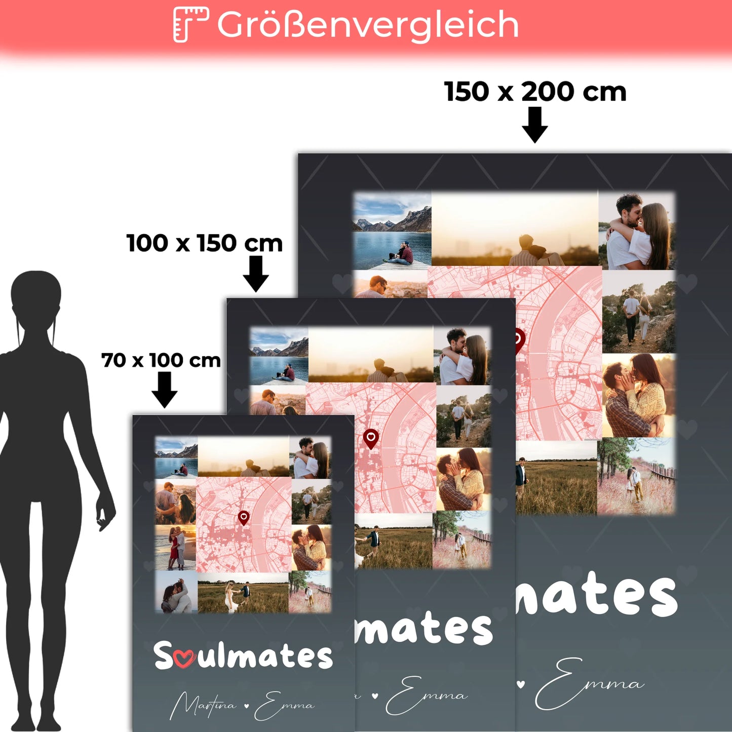 Personalisierte Kuscheldecke Mit Namen 10 Fotos und Karte in der Mitte Collect Beautiful Moments 5