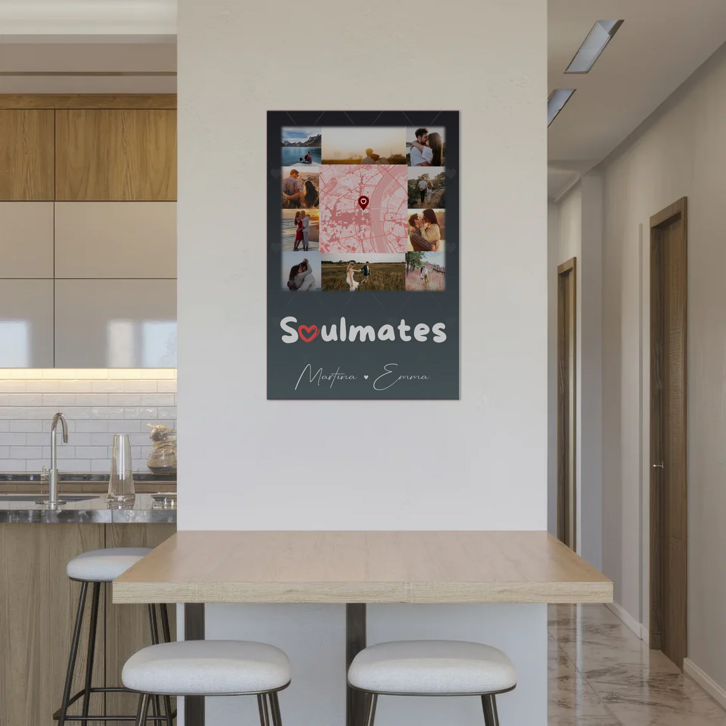 Personalisiertes Fotoboard Magnet Wandbild mit 10 Fotos und Karte in der Mitte Collect Beautiful Moments 2