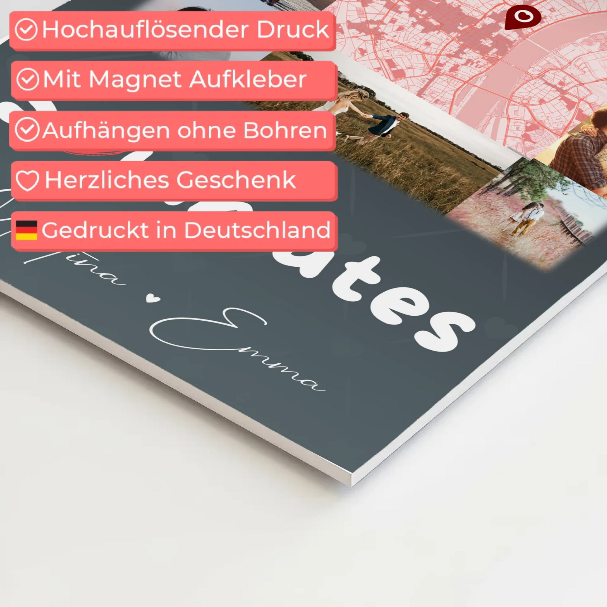 Personalisiertes Fotoboard Magnet Wandbild mit 10 Fotos und Karte in der Mitte Collect Beautiful Moments 4