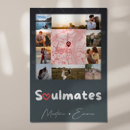 Personalisiertes Fotoboard Magnet Wandbild mit 10 Fotos und Karte in der Mitte Collect Beautiful Moments