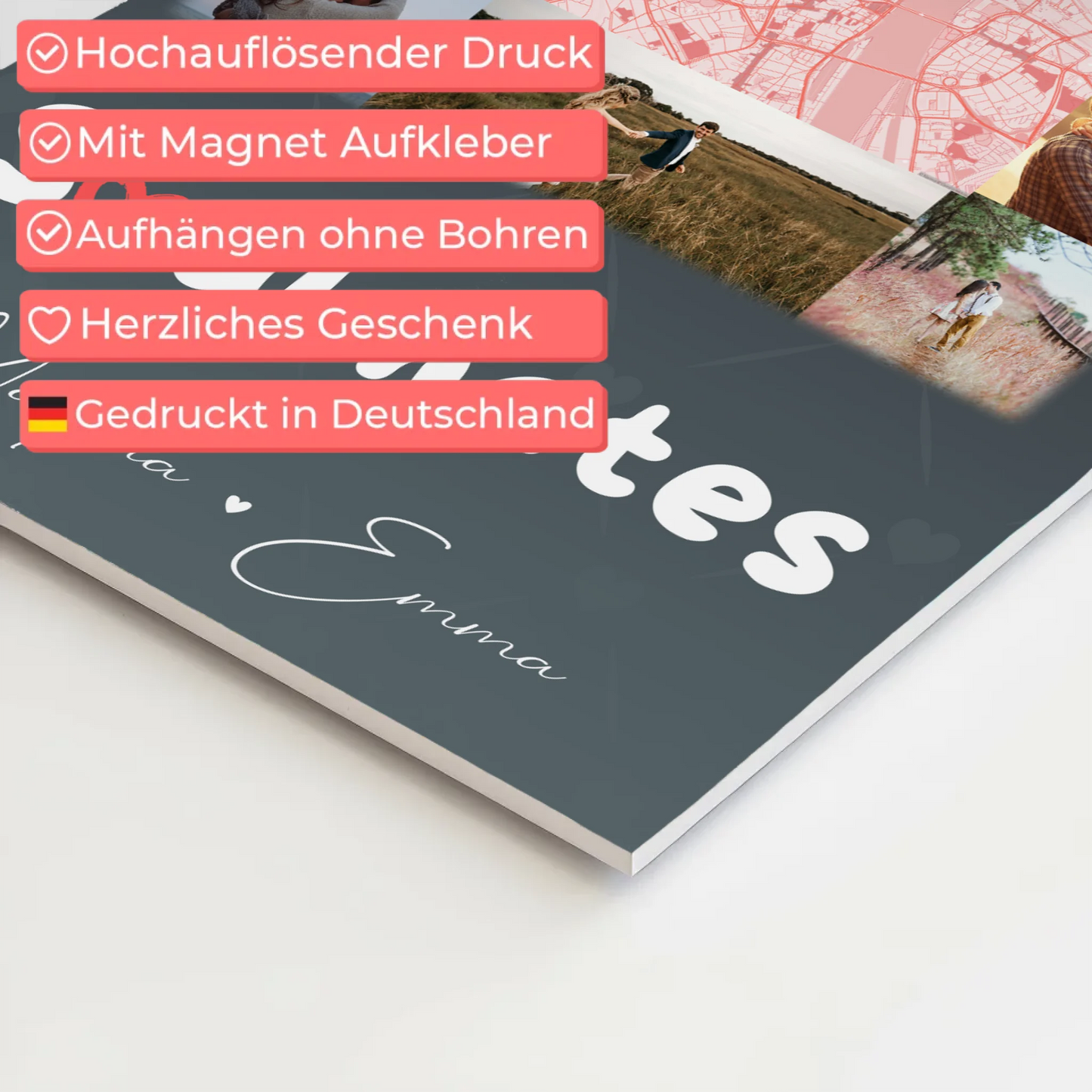 Personalisiertes Fotoboard Magnet Wandbild mit 10 Fotos und Karte in der Mitte Collect Beautiful Moments