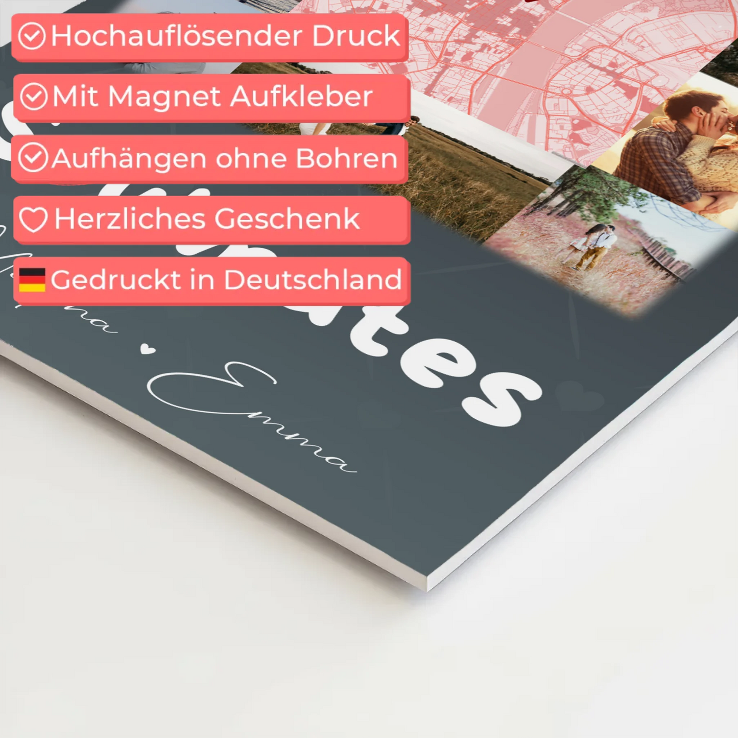 Personalisiertes Fotoboard Magnet Wandbild mit 10 Fotos und Karte in der Mitte Collect Beautiful Moments