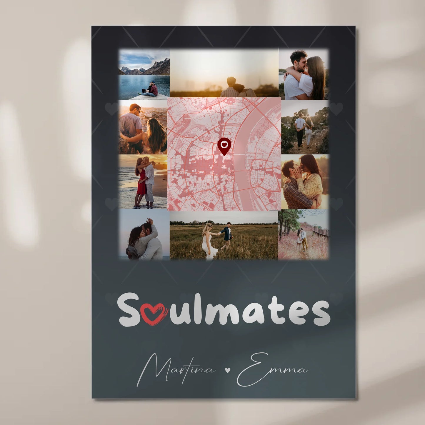 Personalisiertes Fotoboard Magnet Wandbild mit 10 Fotos und Karte in der Mitte Collect Beautiful Moments
