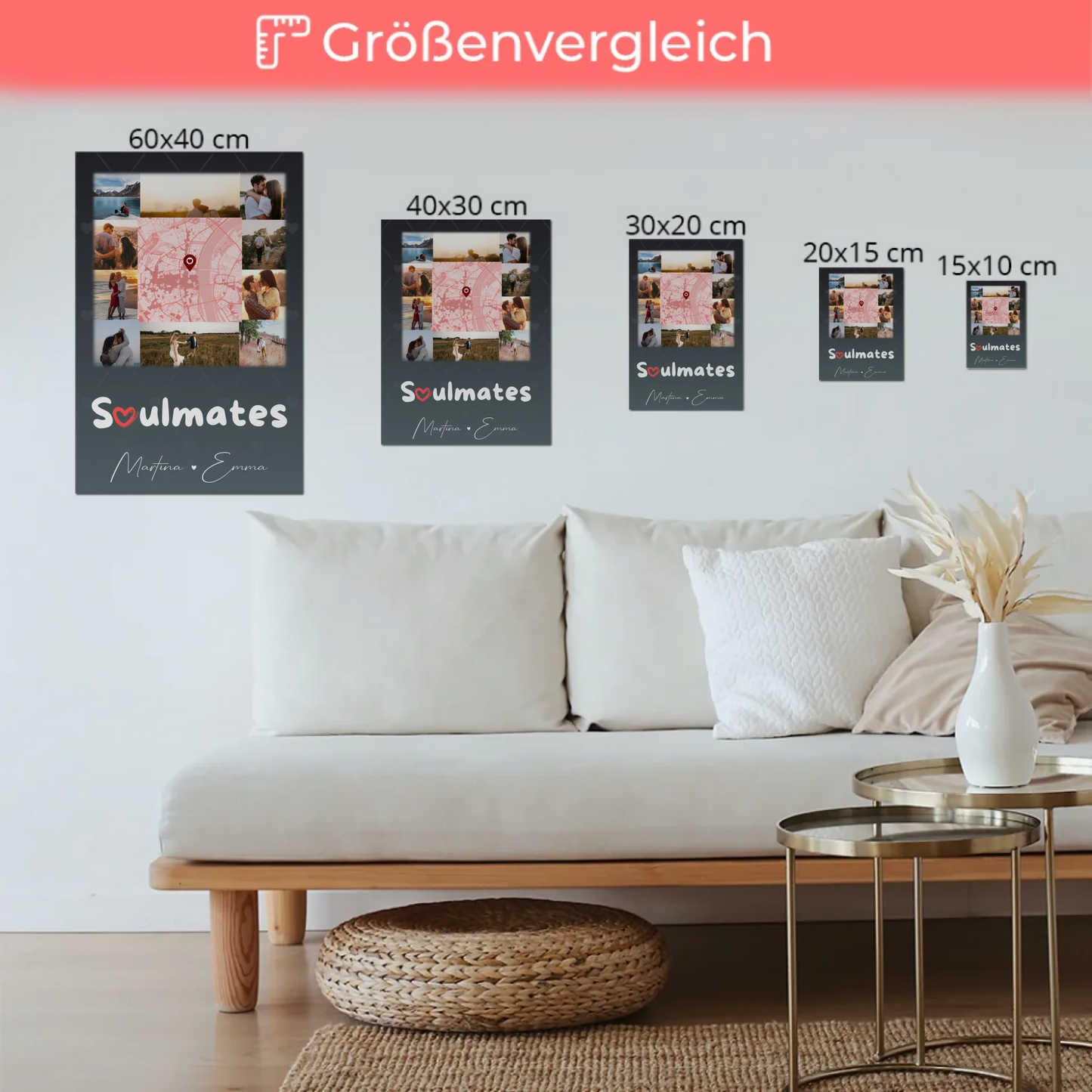 Personalisiertes Fotoboard Magnet Wandbild mit 10 Fotos und Karte in der Mitte Collect Beautiful Moments