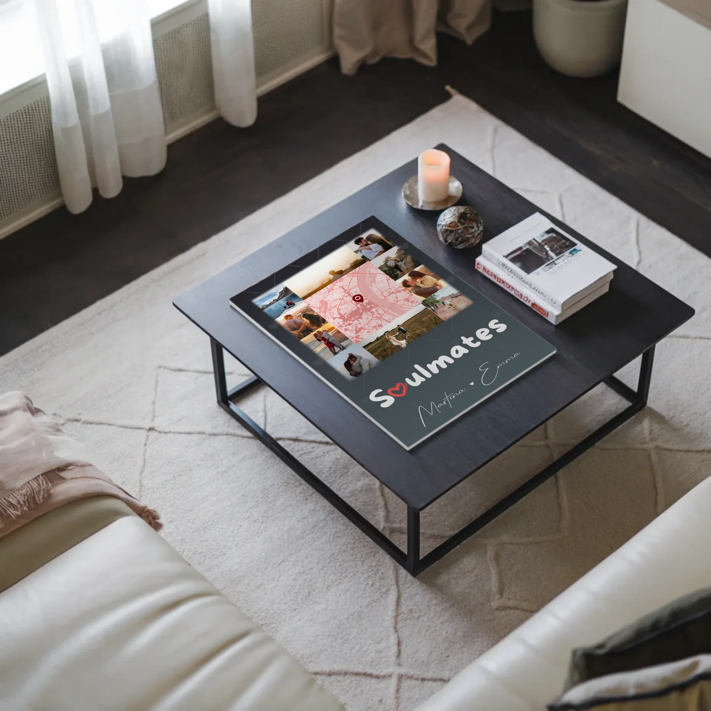 Personalisiertes Fotoboard Magnet Wandbild mit 10 Fotos und Karte in der Mitte Collect Beautiful Moments