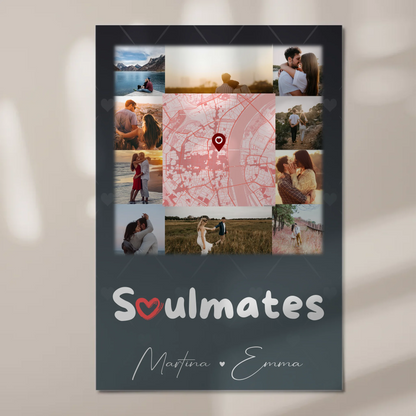 Personalisiertes Fotoboard Magnet Wandbild mit 10 Fotos und Karte in der Mitte Collect Beautiful Moments