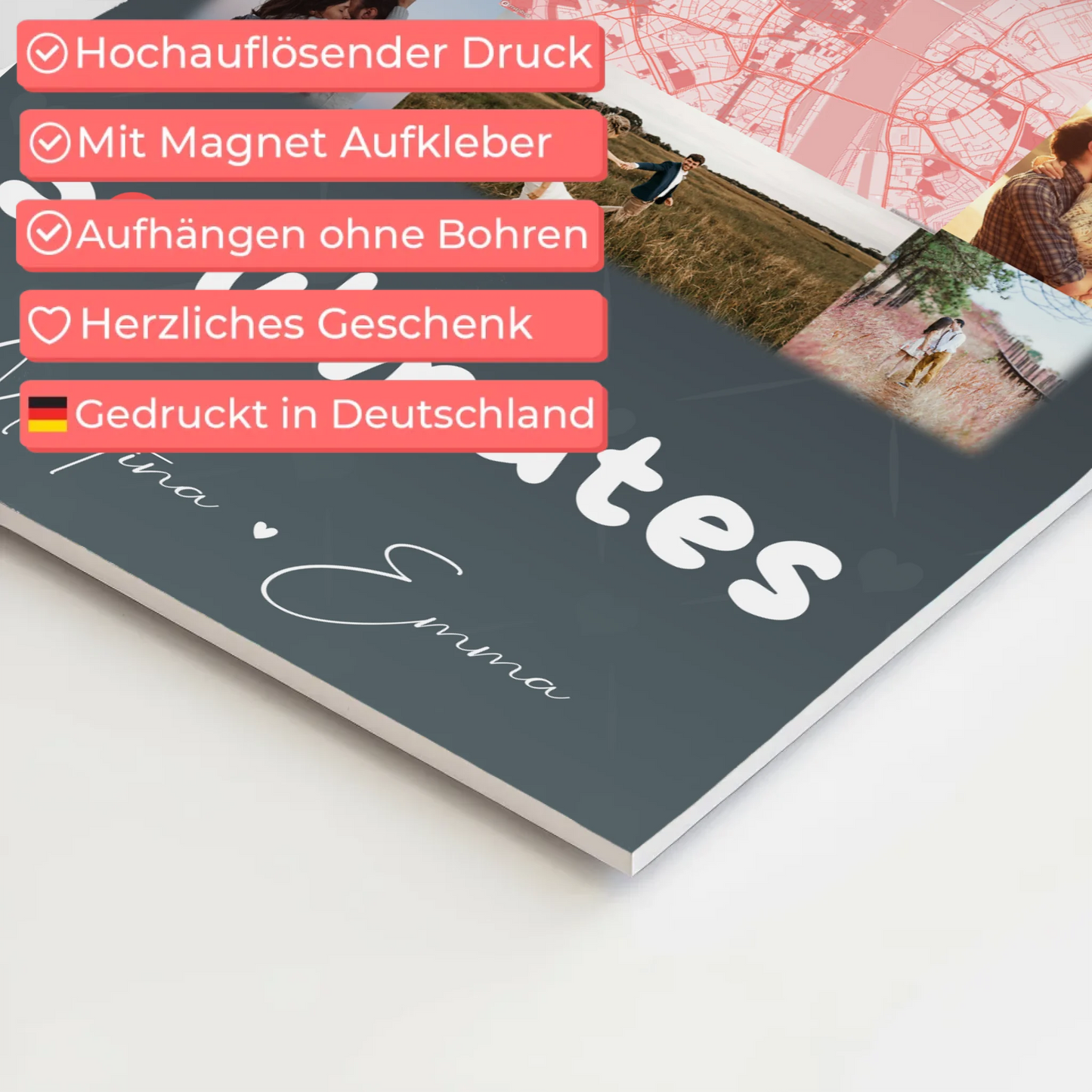Personalisiertes Fotoboard Magnet Wandbild mit 10 Fotos und Karte in der Mitte Collect Beautiful Moments