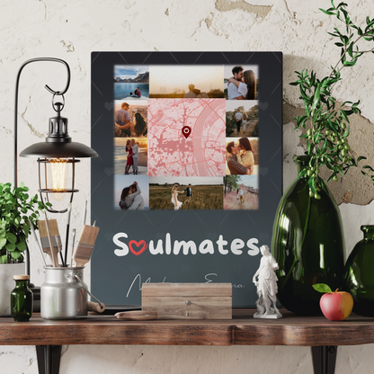Leinwandbild Paar mit 10 Fotos und Karte in der Mitte Collect Beautiful Moments personalisiertes Geschenk