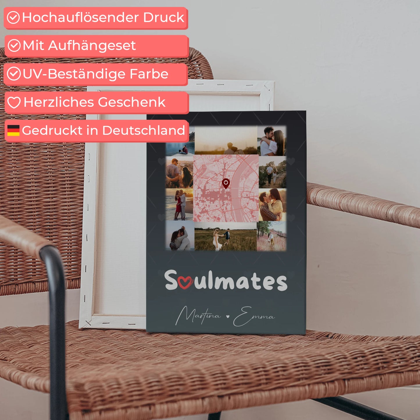 Leinwandbild Paar mit 10 Fotos und Karte in der Mitte Collect Beautiful Moments personalisiertes Geschenk